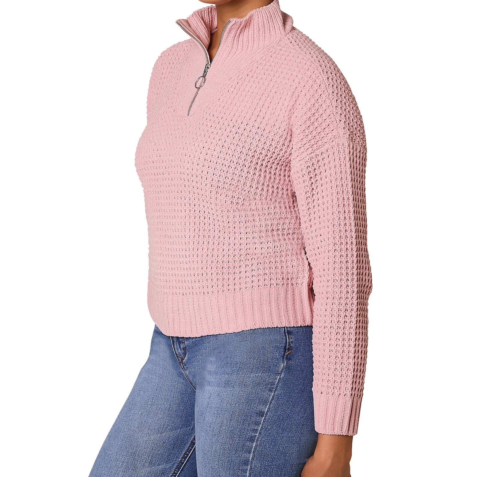 Ultra Flirt Women Chenille Zip Neck Sweater