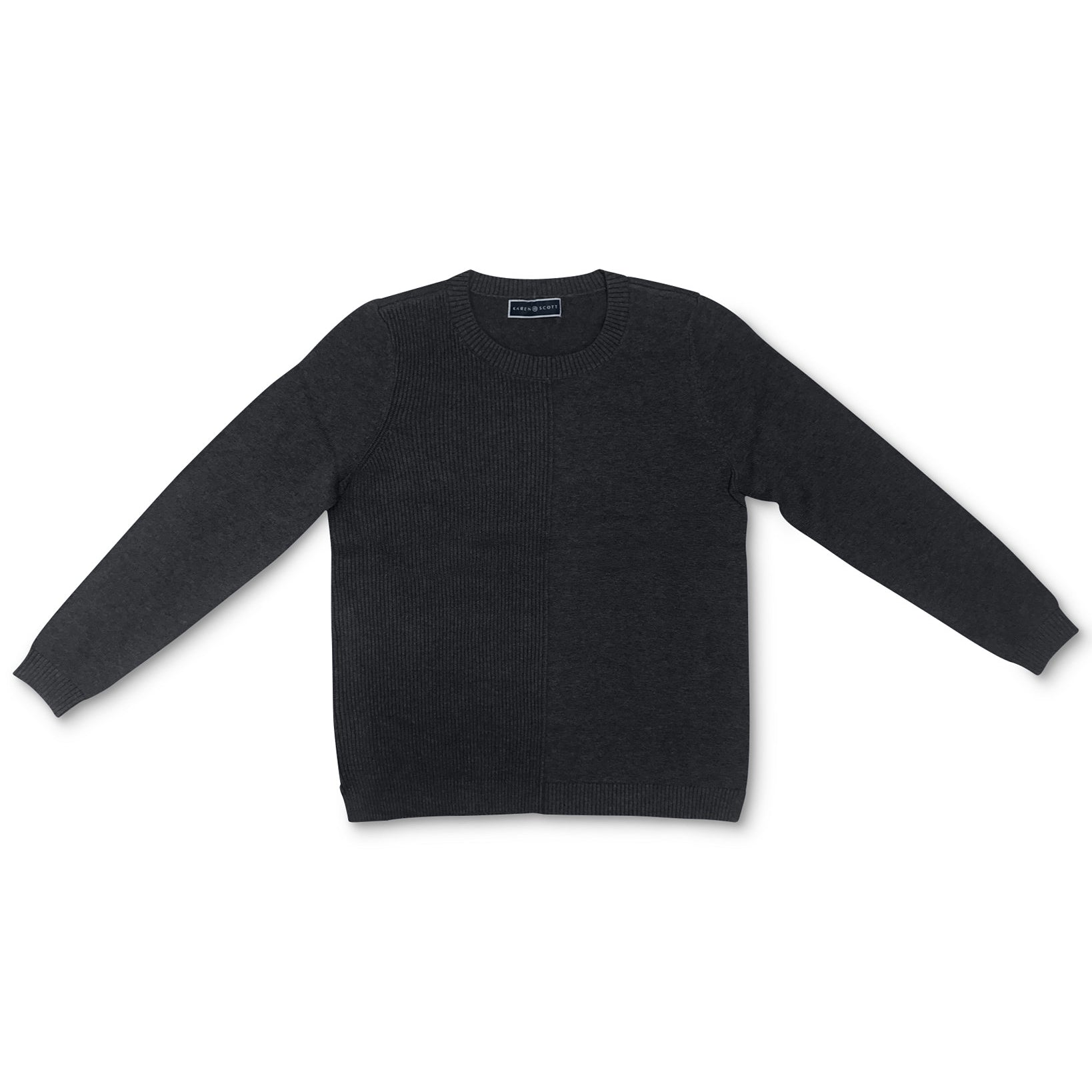 Karen Scott Women Cotton Ribbed Sweater Deep Black