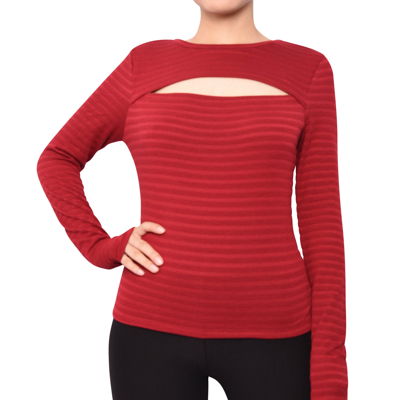 Derek Heart Women Cutout Striped Top Red