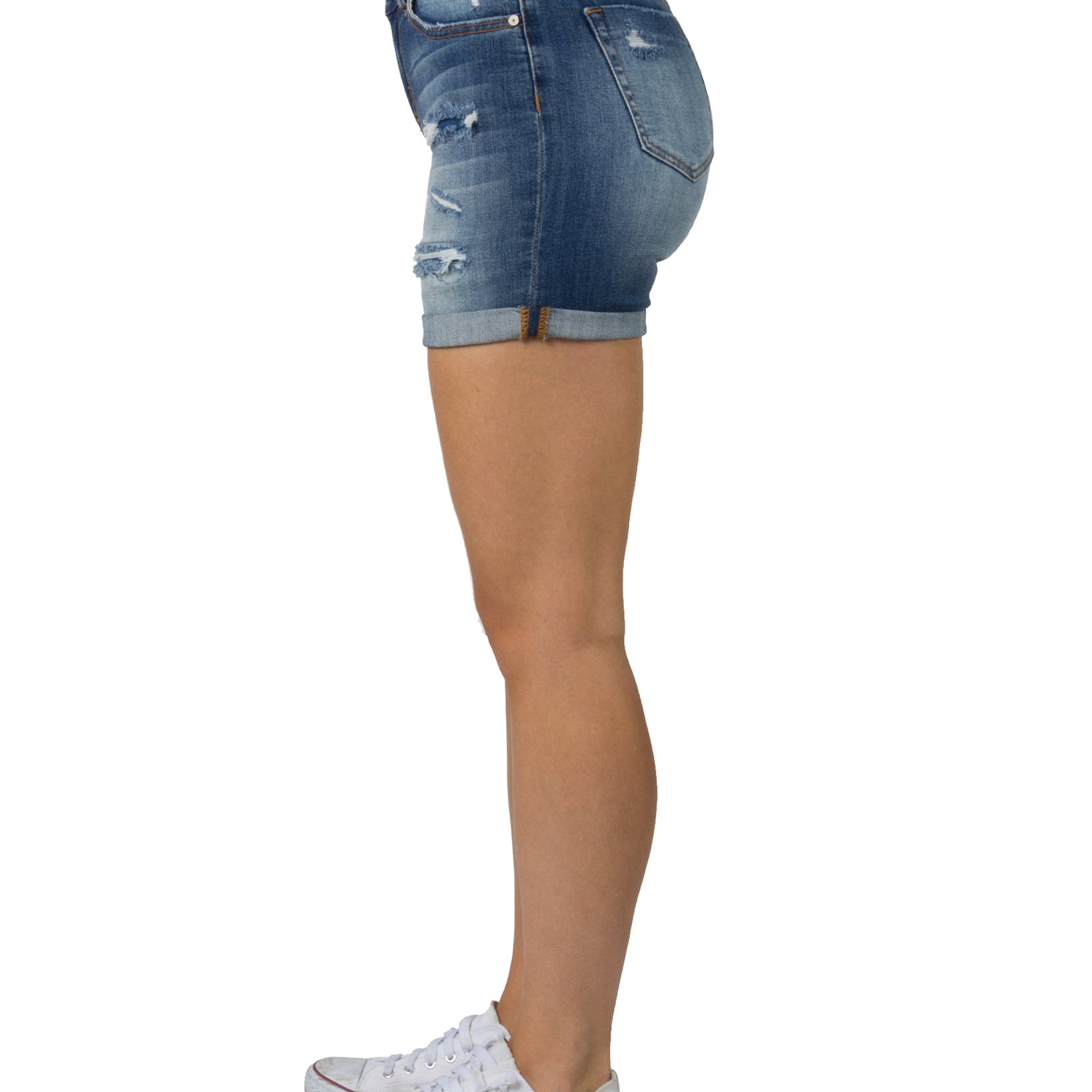Indigo Rein Women Destructed Denim Midi Shorts
