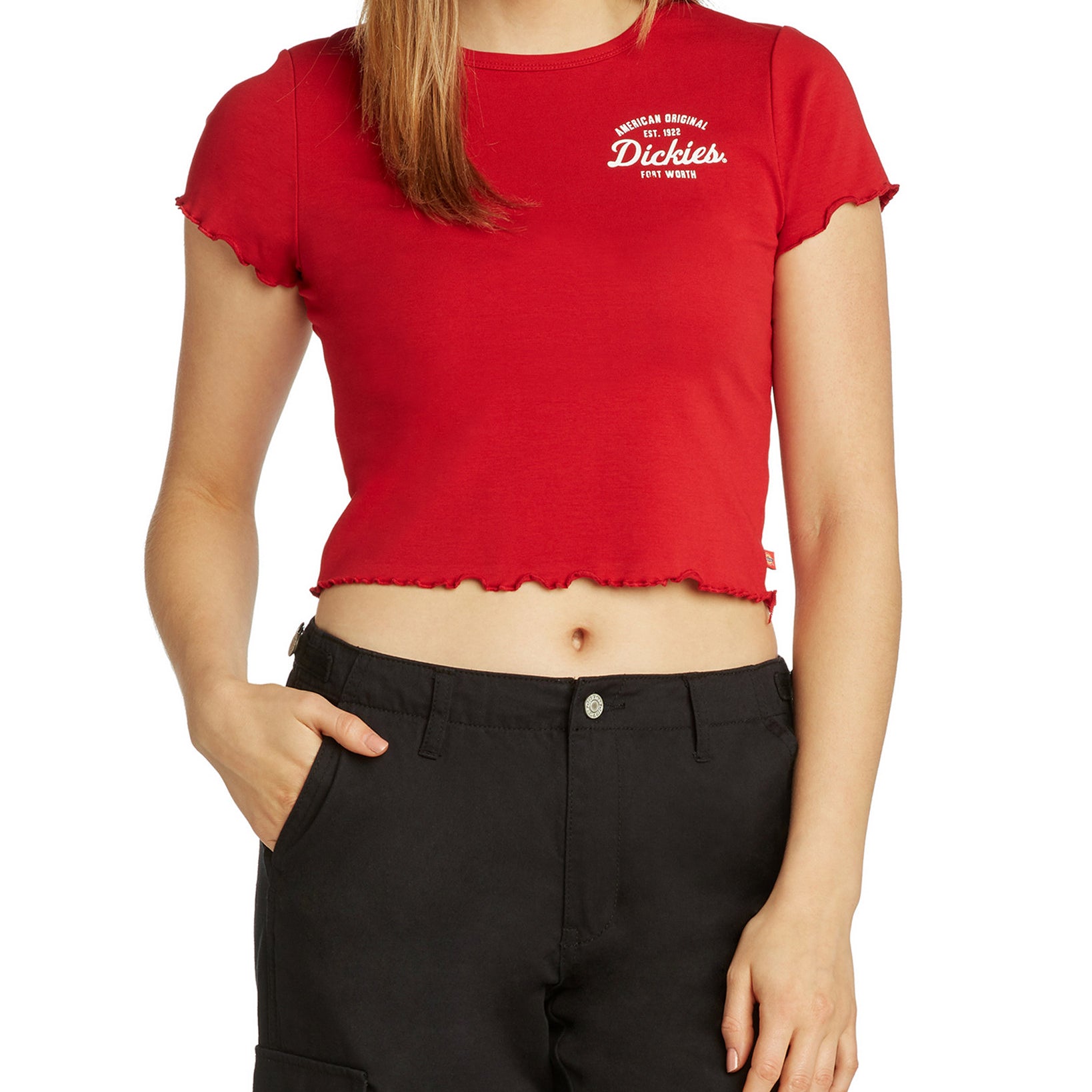 Dickies Women Logo Cropped Baby T Shirt Washed Red