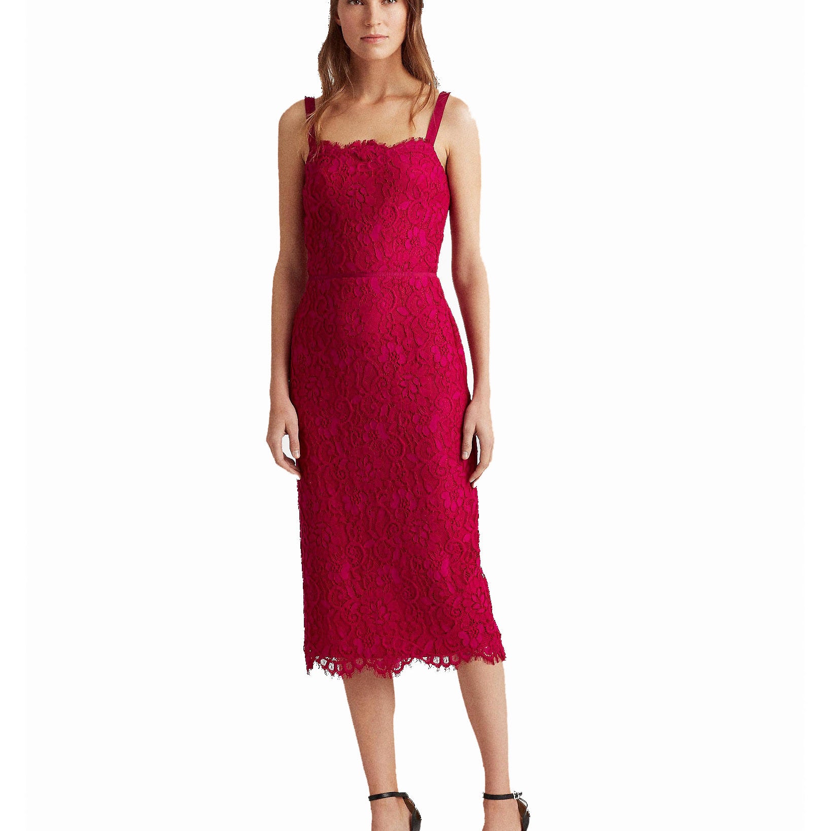 Lauren Ralph Lauren Women Floral Lace Cocktail Dress Fuschia