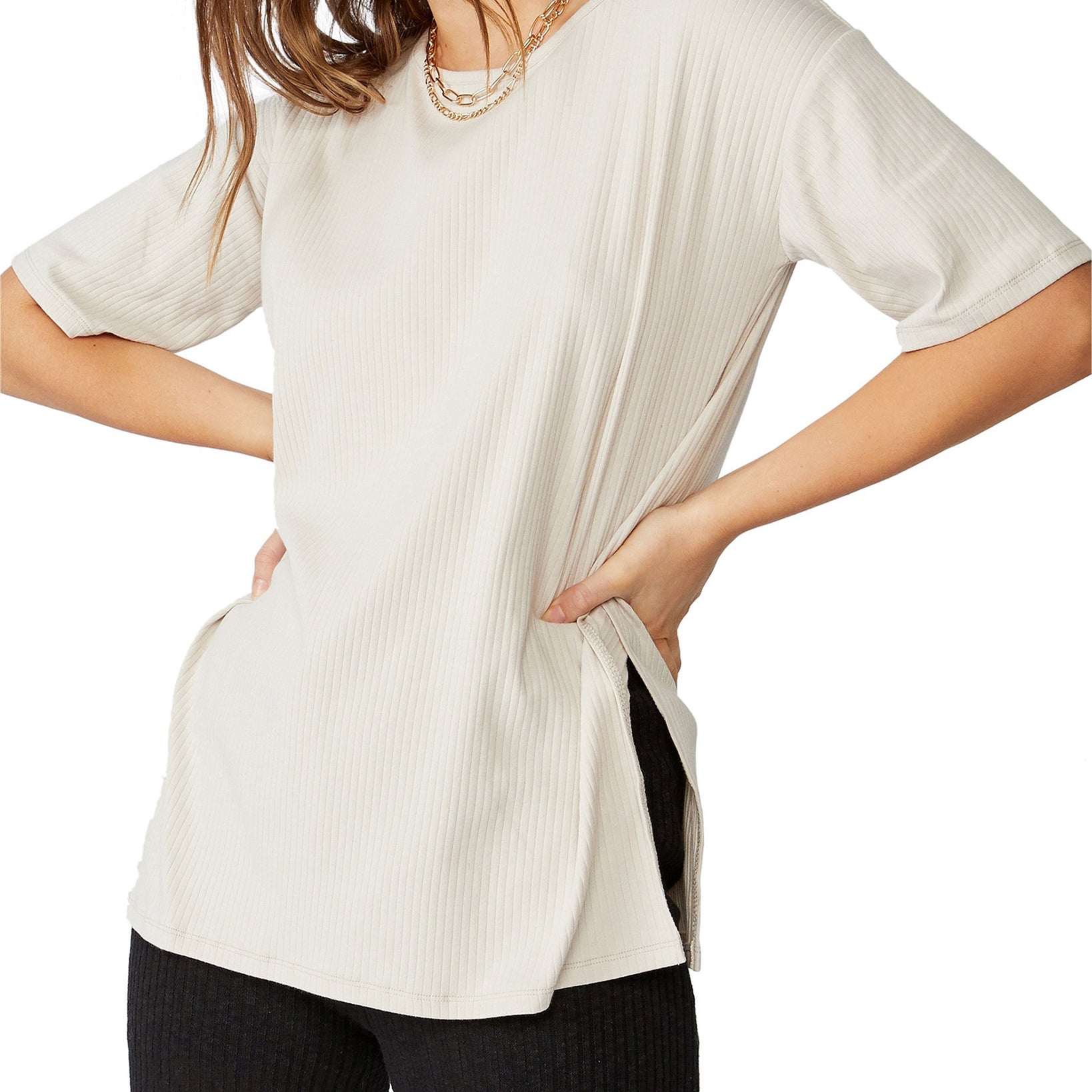 COTTON ON Women Bella Drop Shoulder Short Sleeve Top Silver Lining