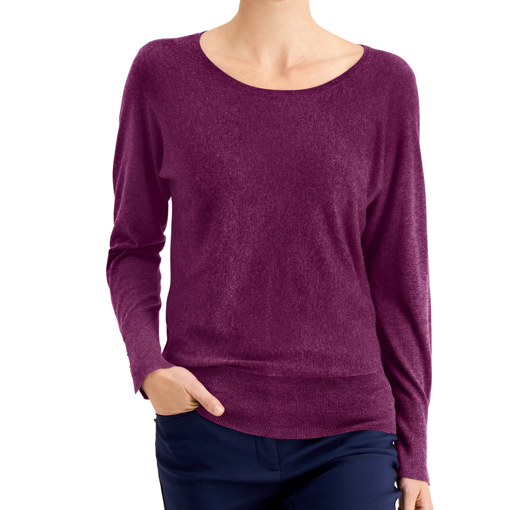 JM Collection Women Rivet Dolman Sleeve Top Passion Flower