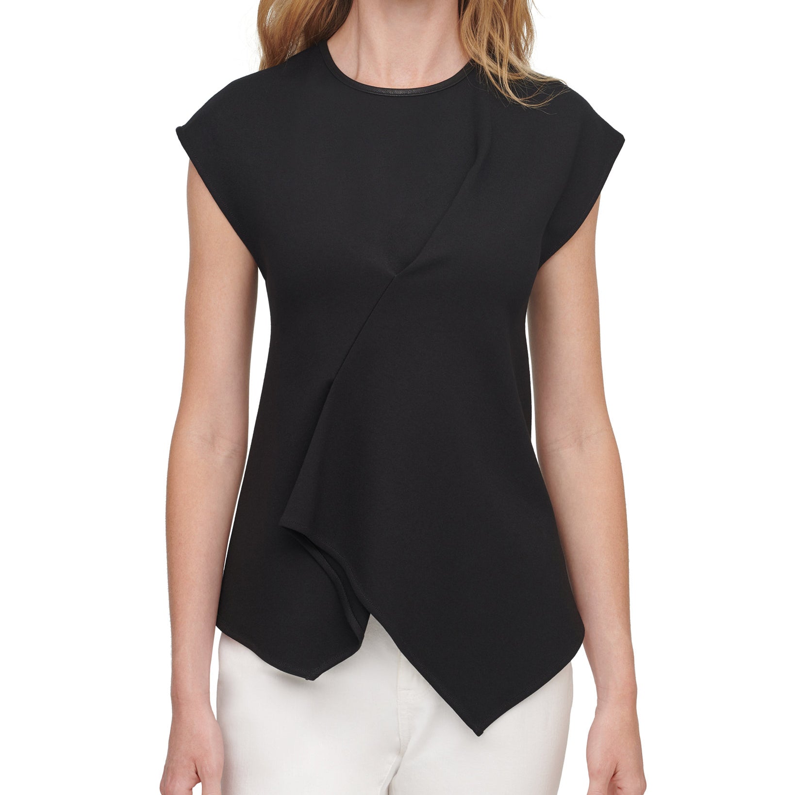 DKNY Women Asymmetrical Draped Top Black