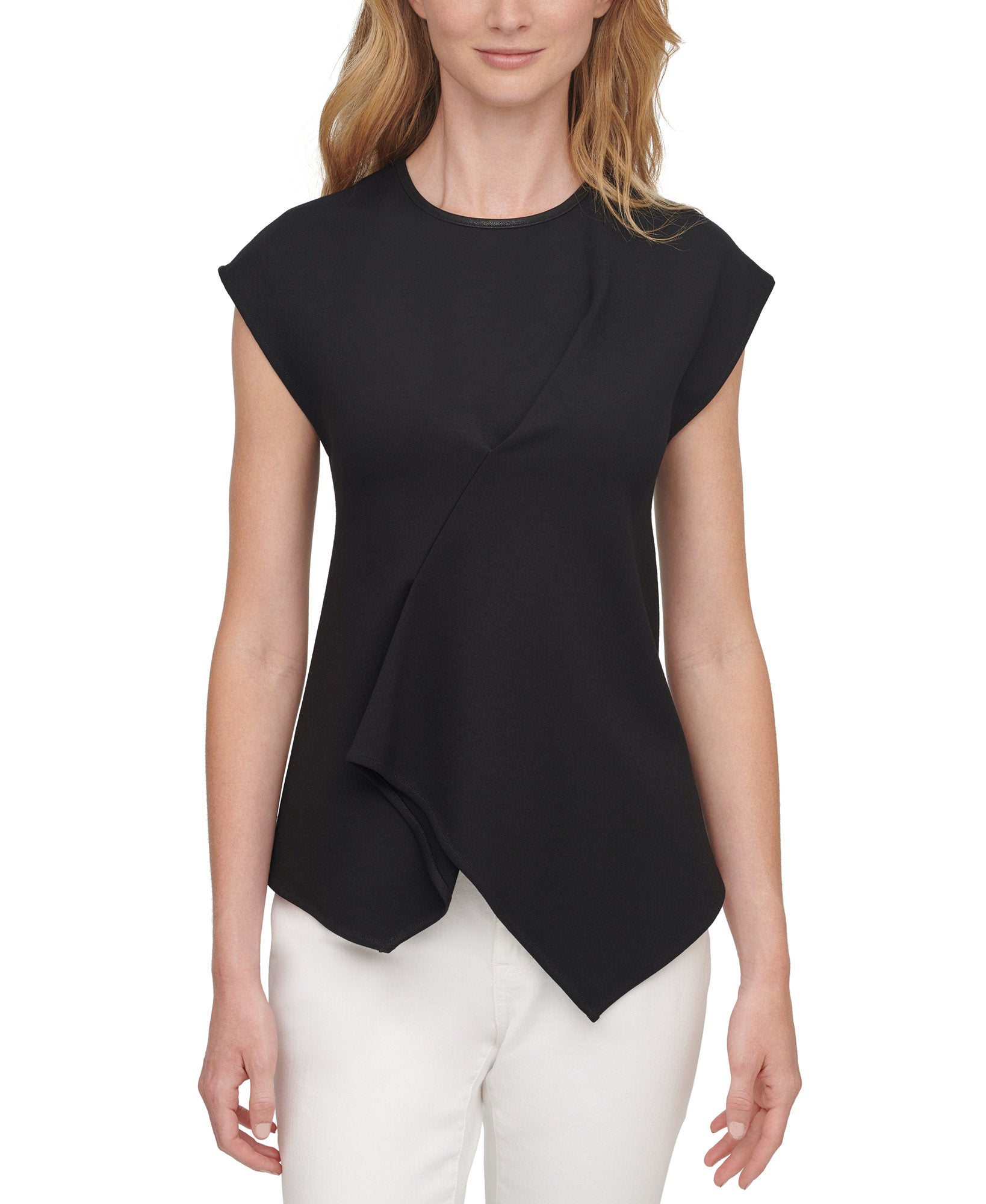 DKNY Women Asymmetrical Draped Top Black