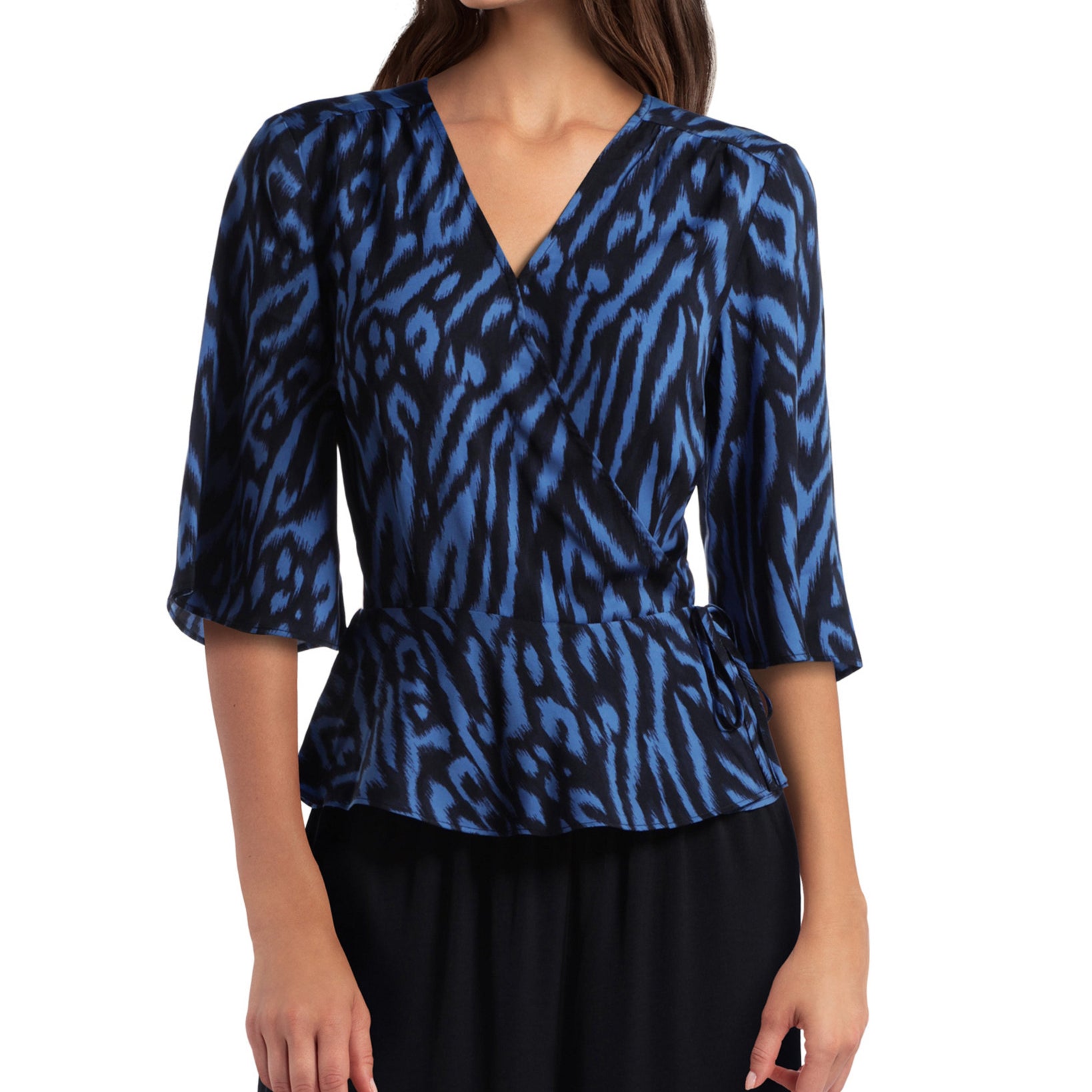 Gigi Parker Women Wrap Top Zebra Ikat Bright Cobalt
