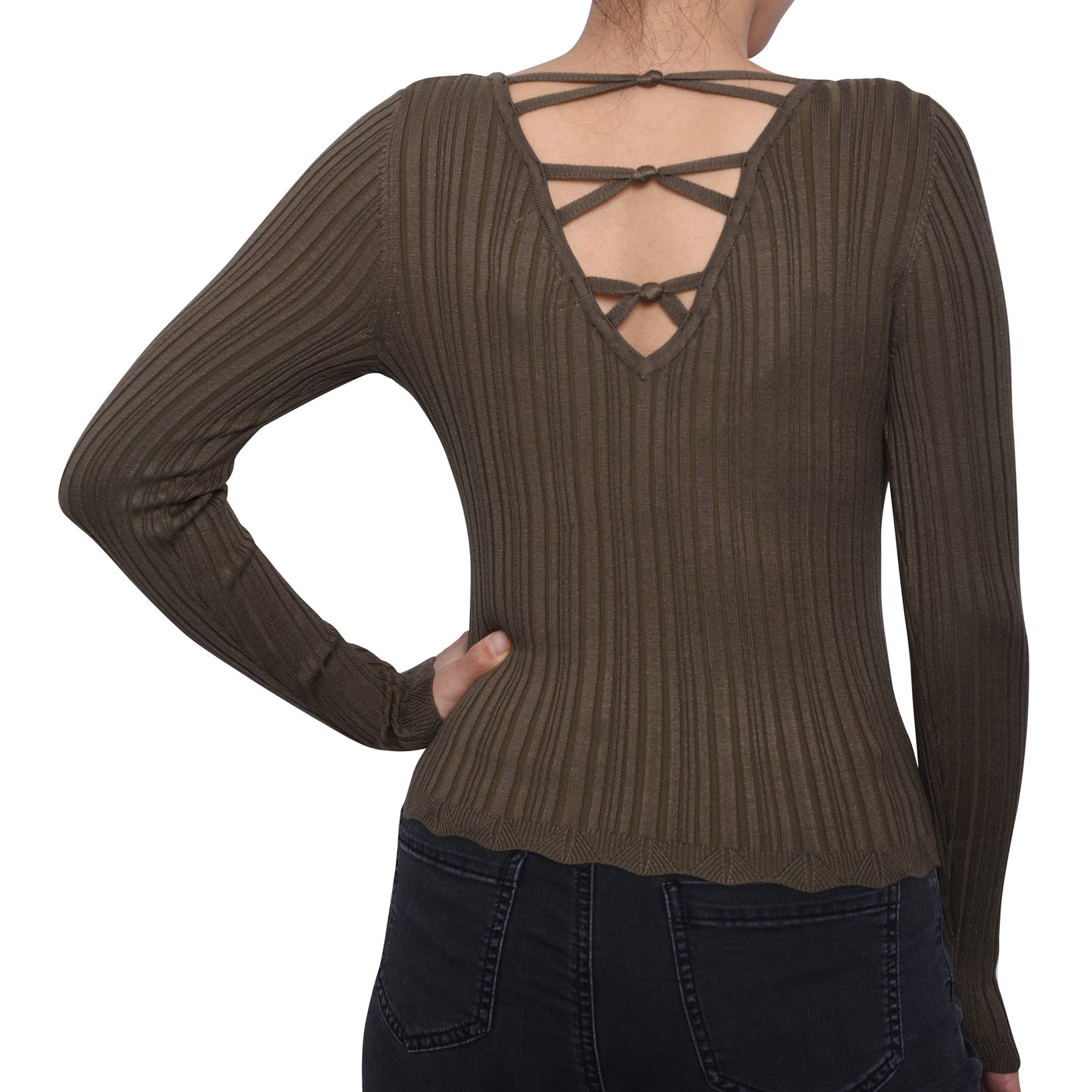 Planet Gold Women Rib Knit Strappy Back Sweater