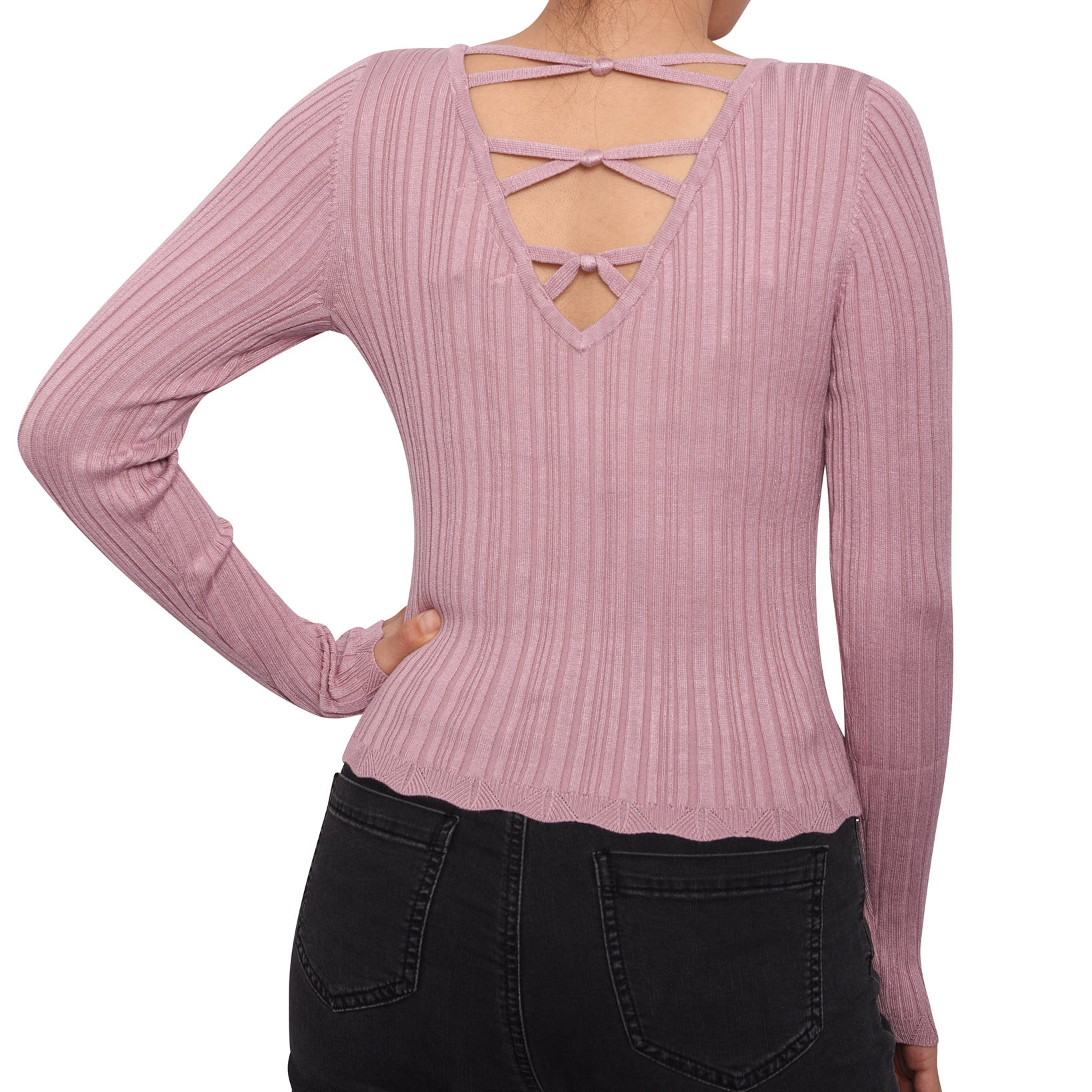 Planet Gold Women Rib Knit Strappy Back Sweater
