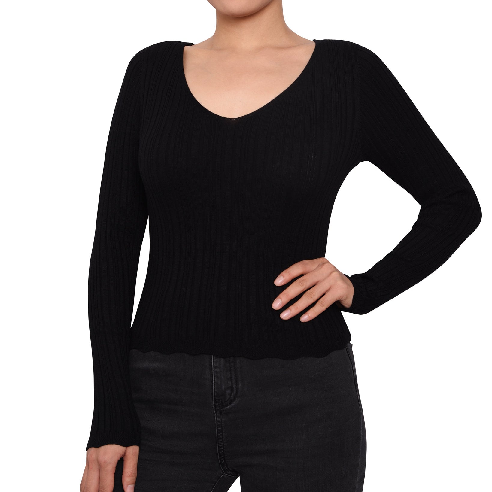 Planet Gold Women Rib Knit Strappy Back Sweater Black