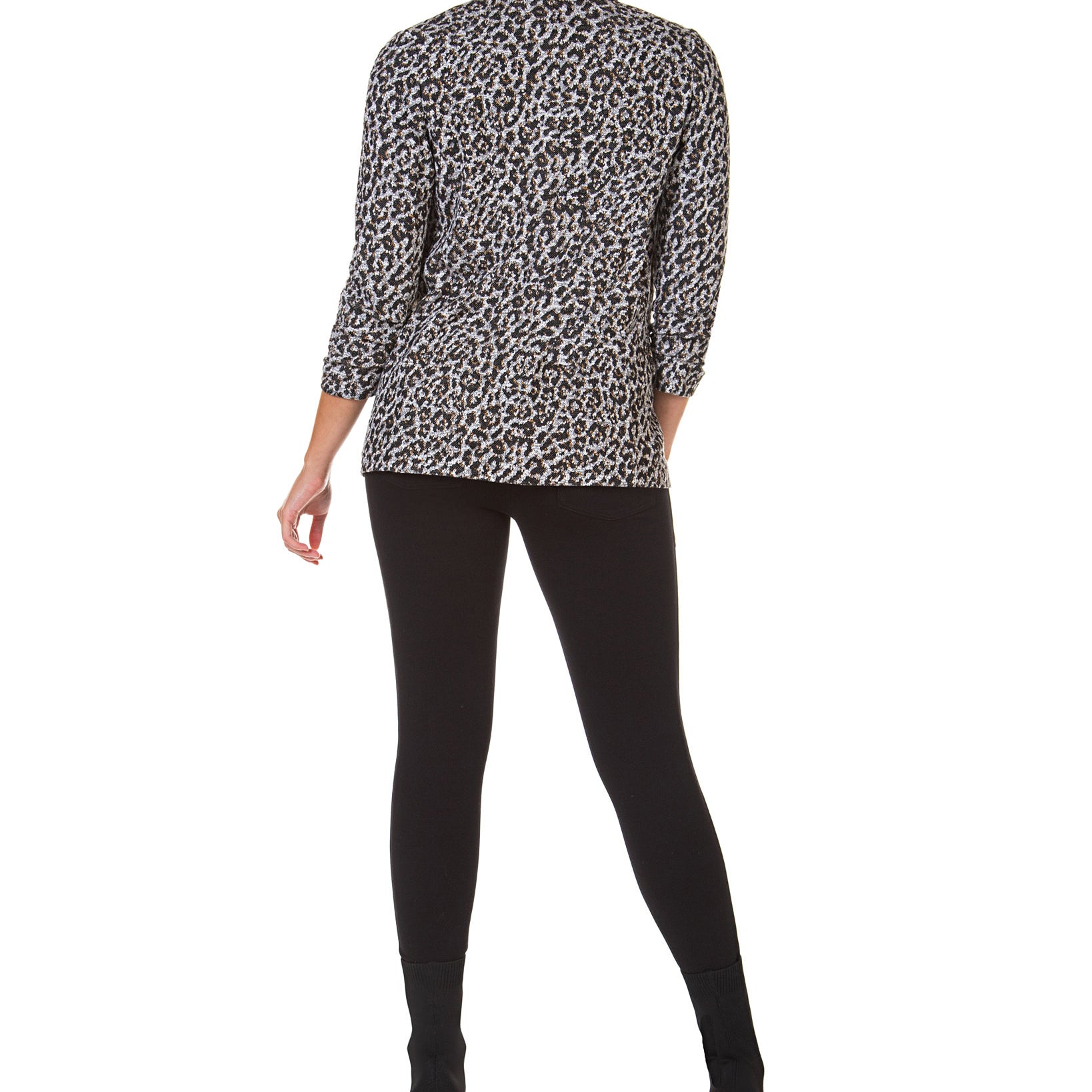 Black Tape Women Petite Ruched Sleeve Open Blazer