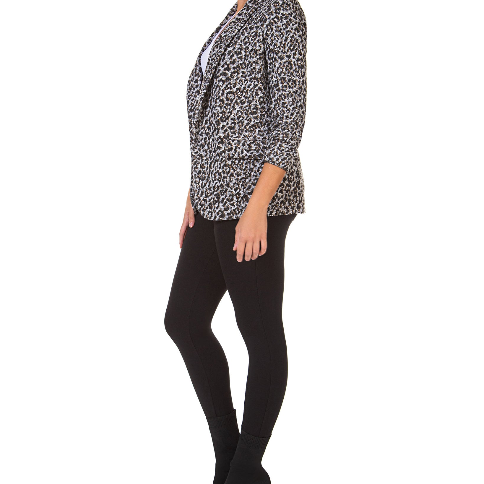 Black Tape Women Petite Ruched Sleeve Open Blazer