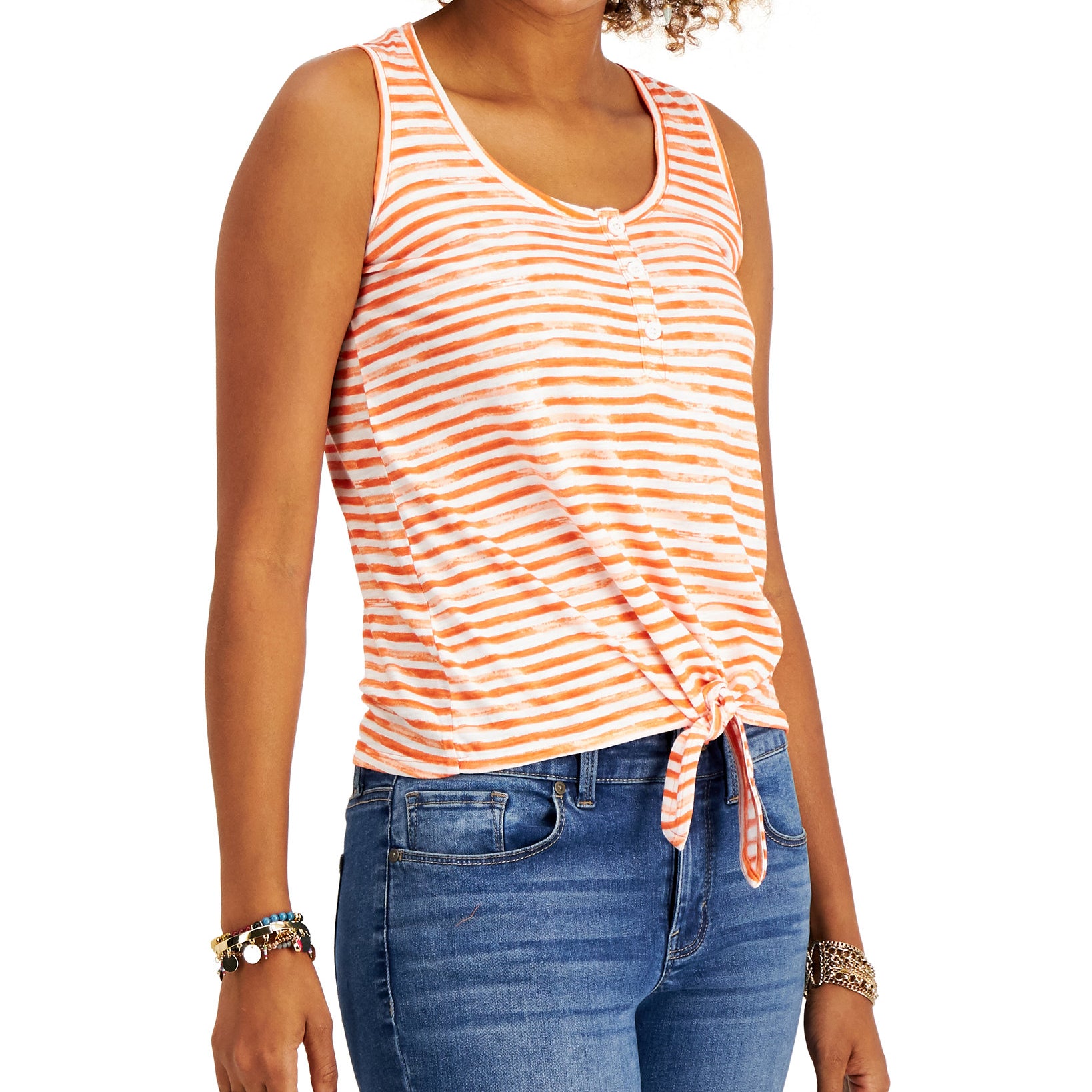 Style & Co Women Henley Tie Front Tank Top Soft Coral