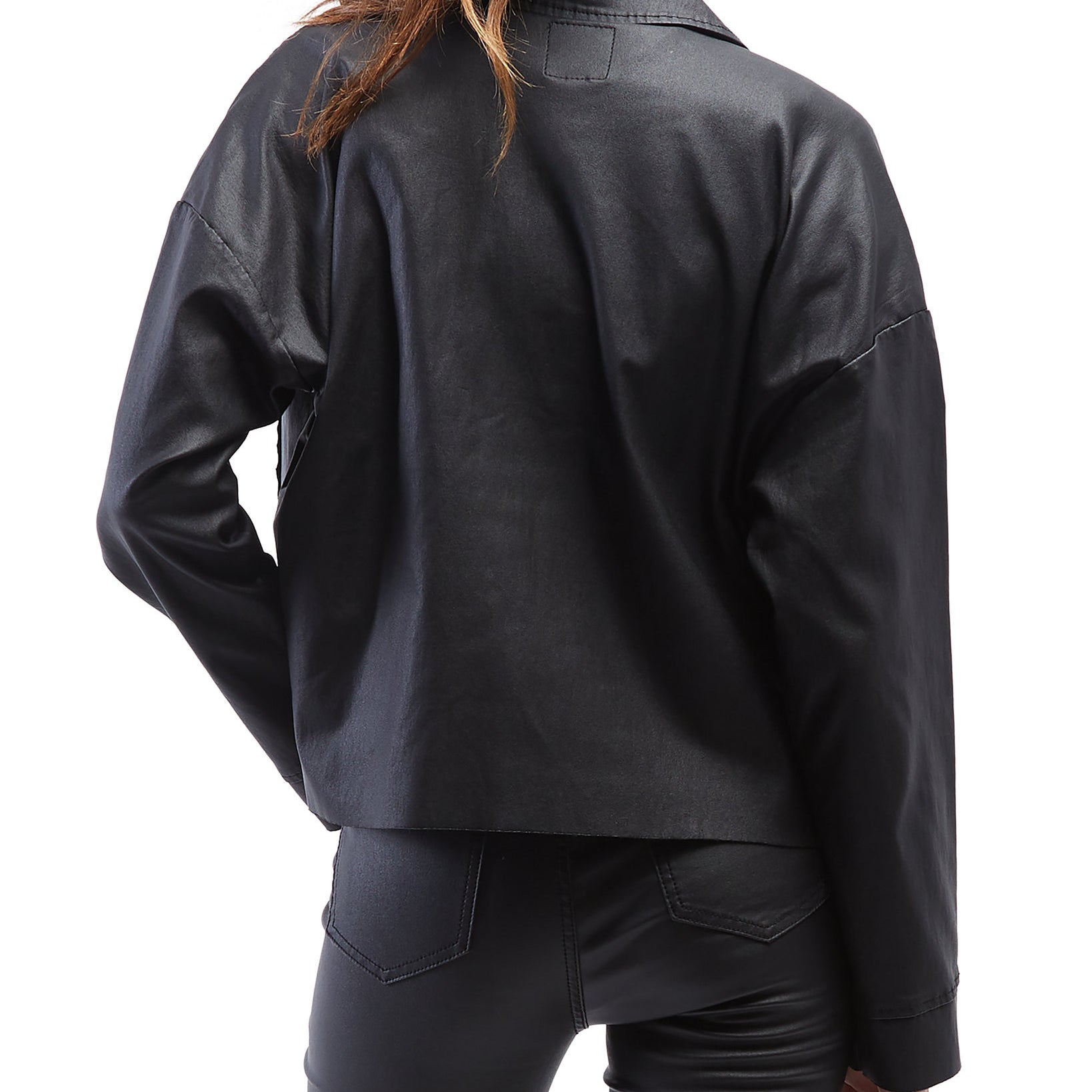 OAT Women Coated Faux Leather Shirt Jacket