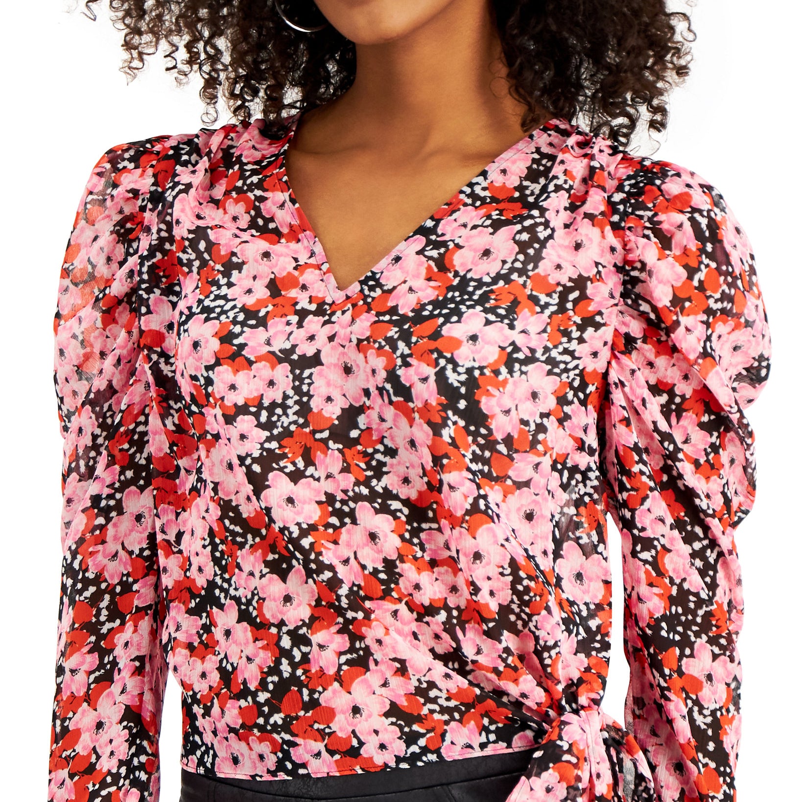 Bar III Women Floral Print Tie Hem Top