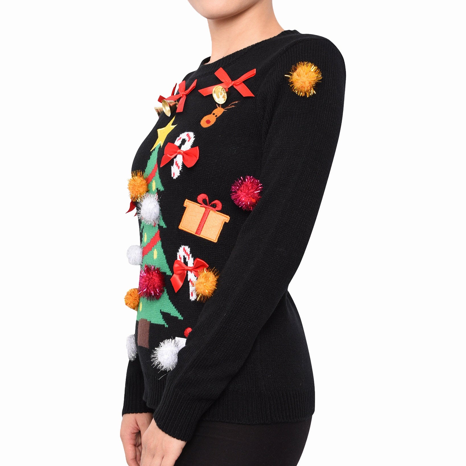 Planet Gold Women Embellished Christmas Sweater