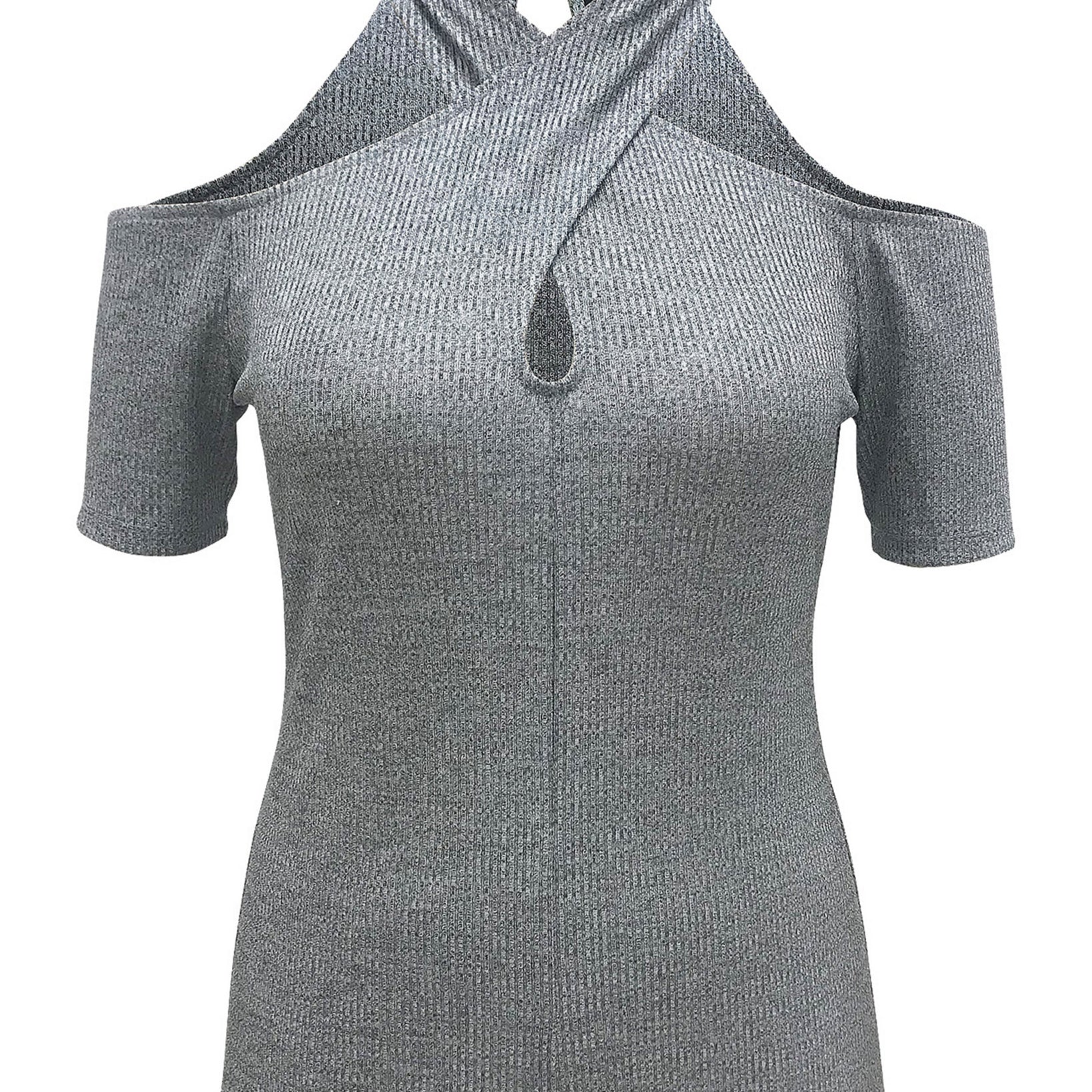 INC International Concepts Women Shine Rib Cold Shoulder Top Silver