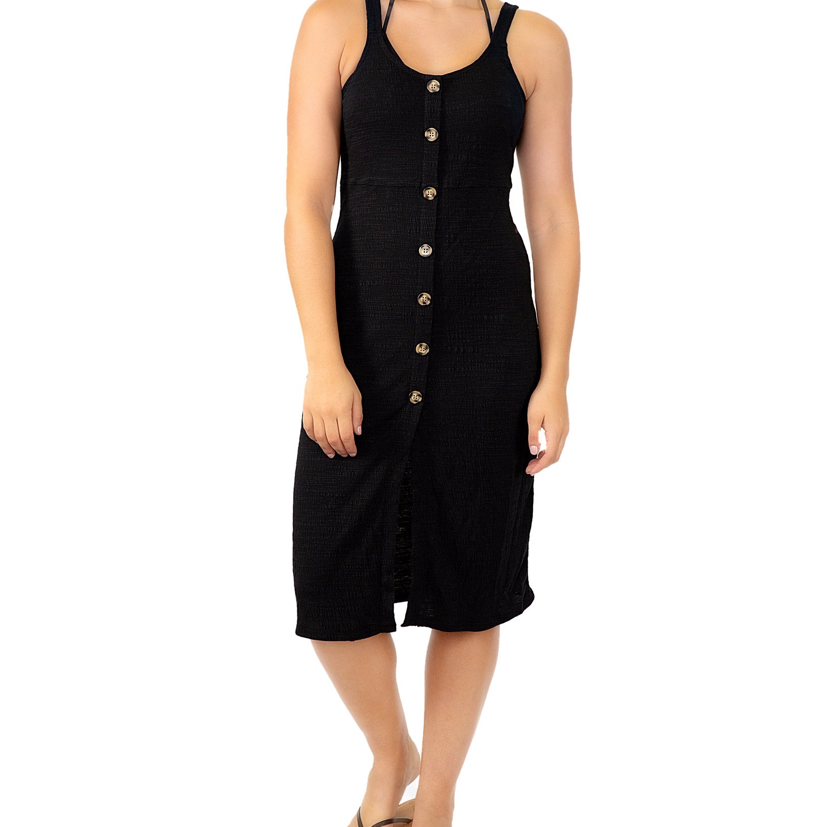 Miken Women Adjustable Button Front Cover Up Black