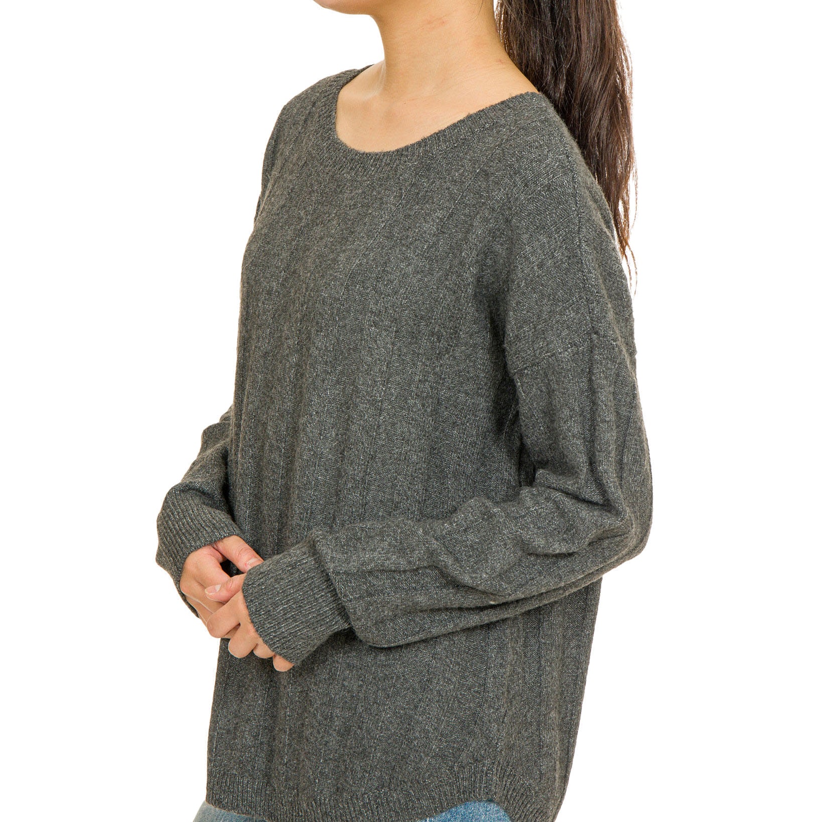 Pink Rose Women Hippie Rose Ribbed Lace Up Sweater