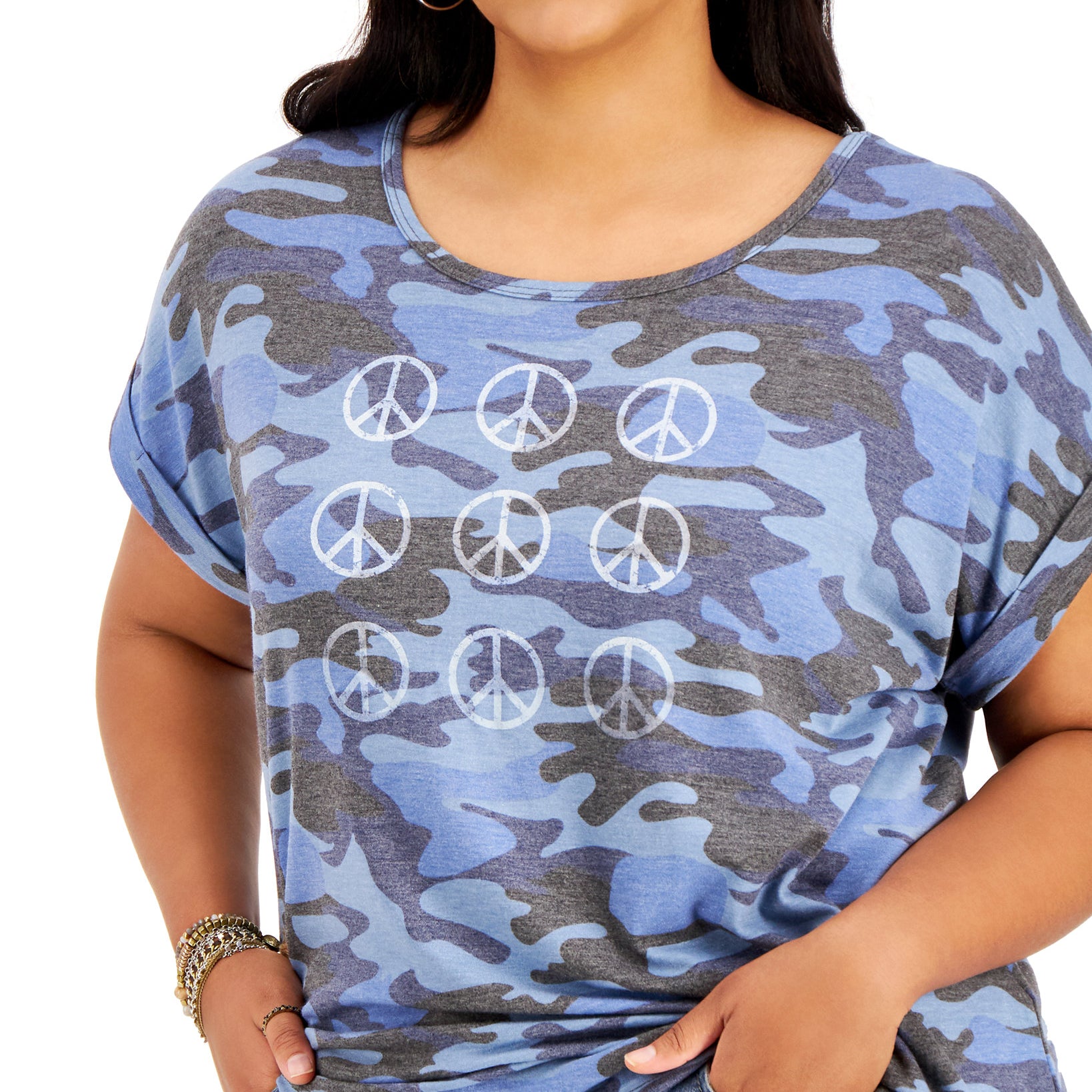 Style & Co Women Printed Peace Sign T Shirt