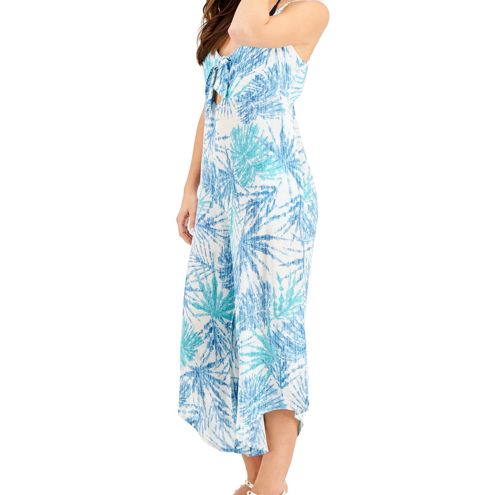 J Valdi Women Printed Tie Front Cover Up Jumpsuit