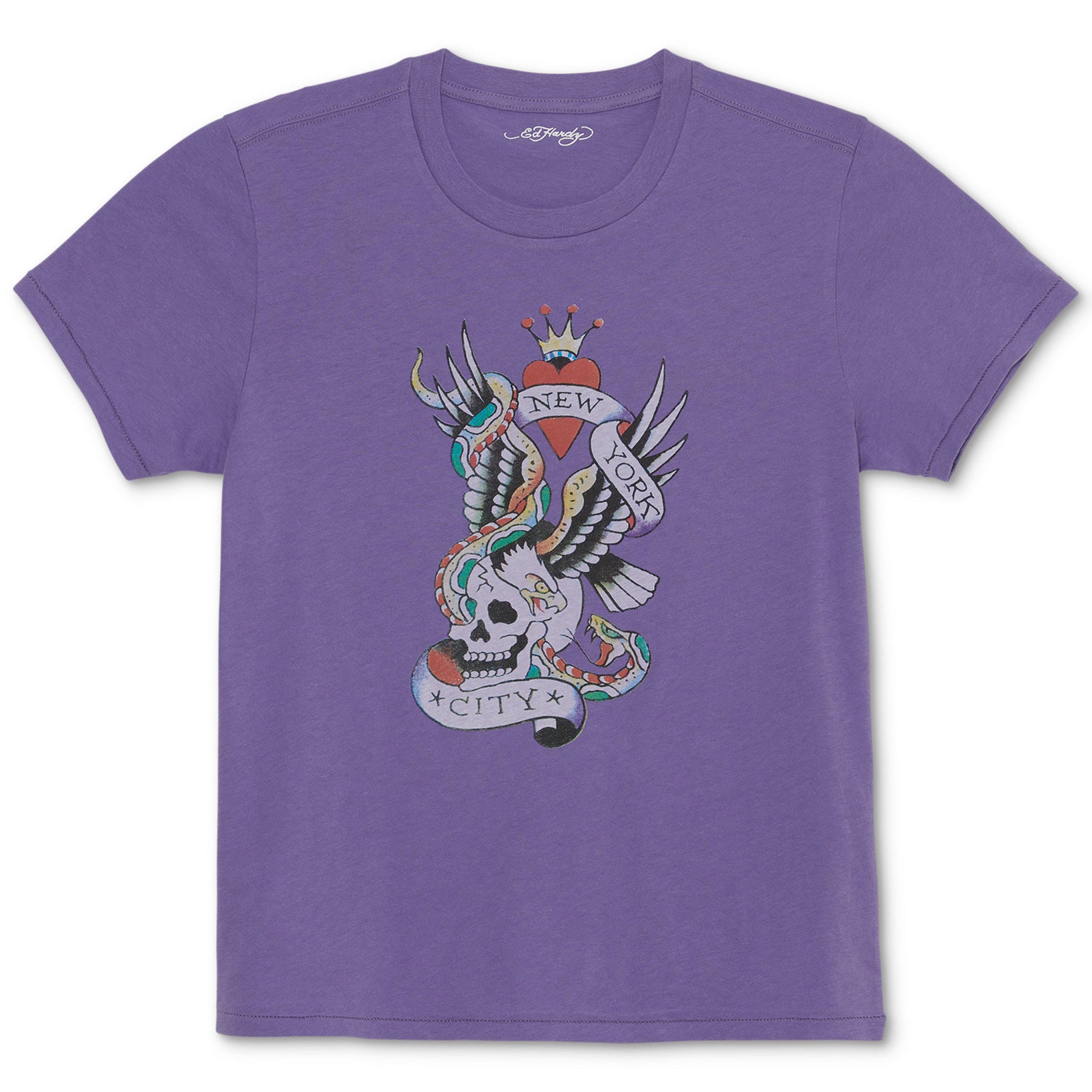 Ed Hardy Women New York City Graphic T Shirt Violet