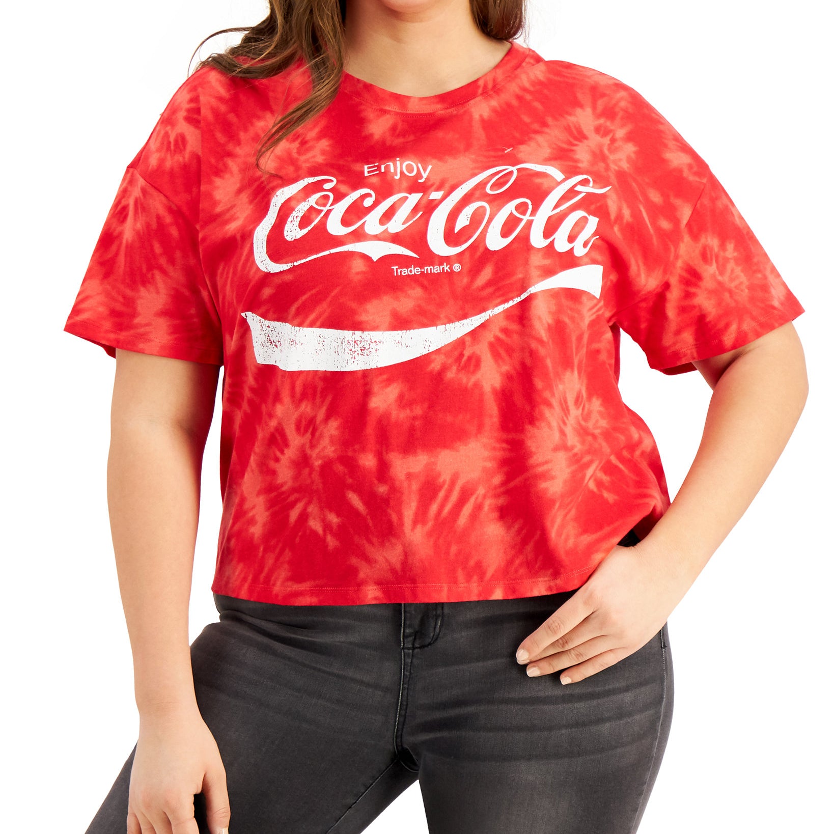Love Tribe Women Plus Tie Dyed Coca Cola Cropped T Shirt Red