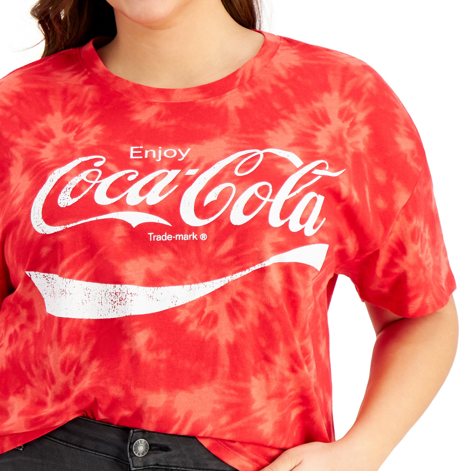 Love Tribe Women Plus Tie Dyed Coca Cola Cropped T Shirt