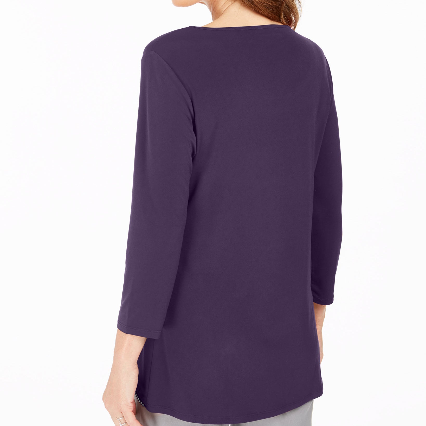 JM Collection Women Rhinestone Zipper Trim Top