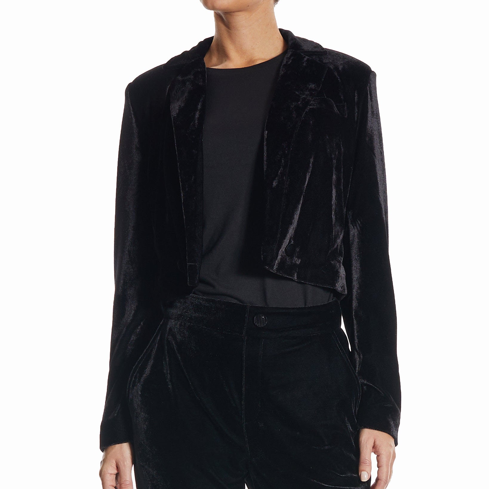 OAT Women Cropped Velvet Blazer Black