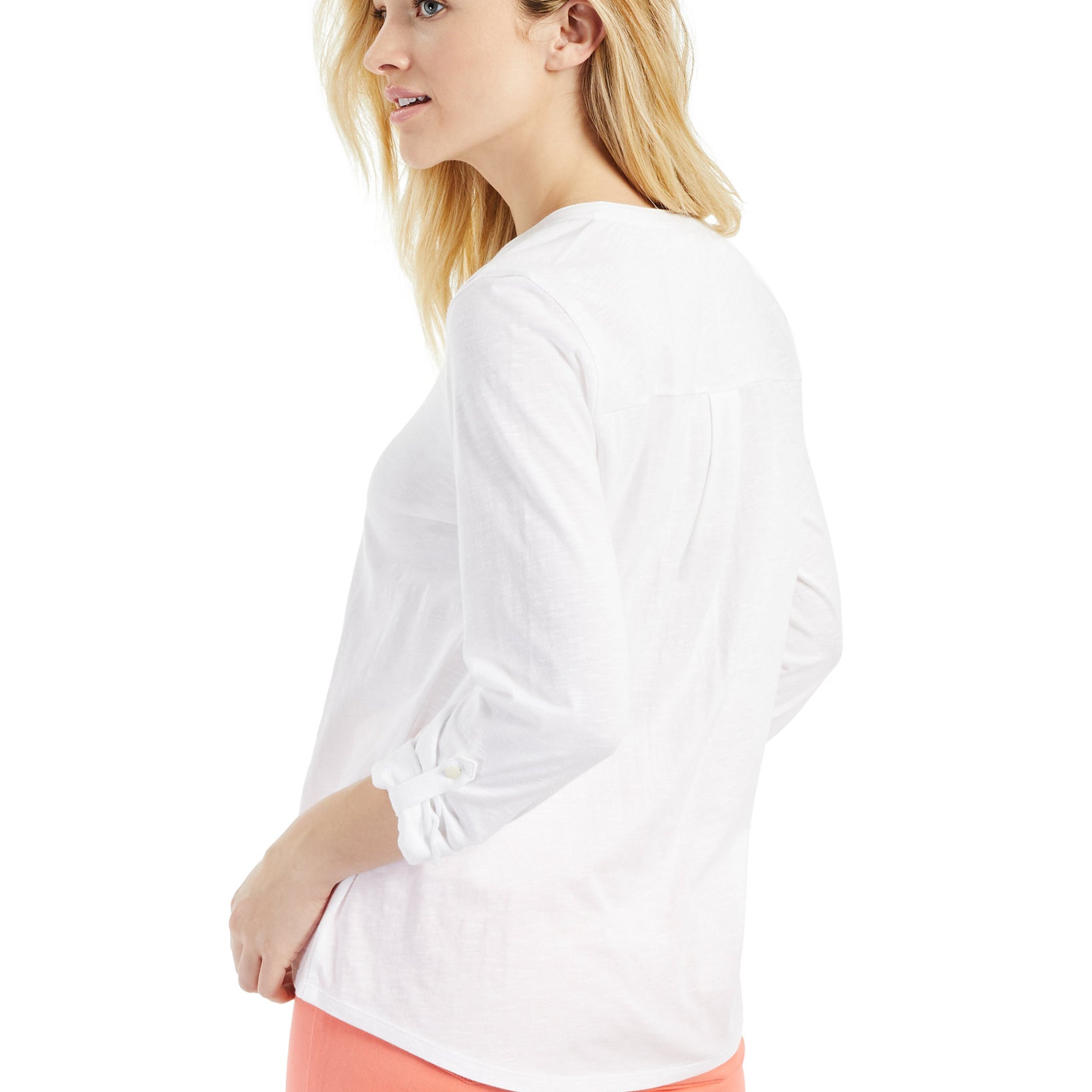 Style & Co Women Petite Cotton Roll Sleeve Top
