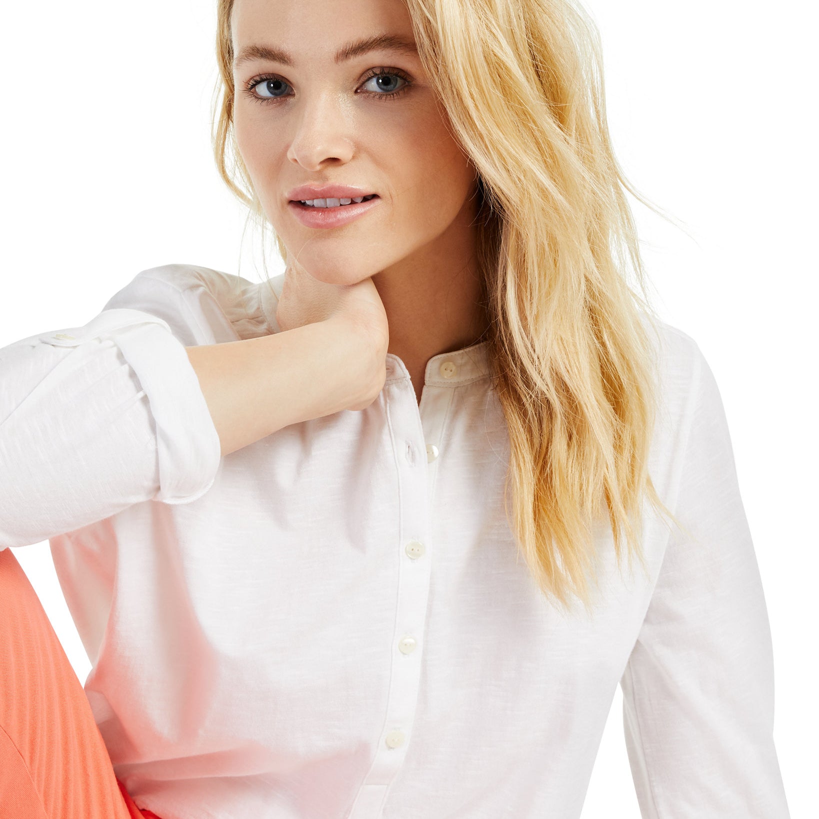 Style & Co Women Petite Cotton Roll Sleeve Top