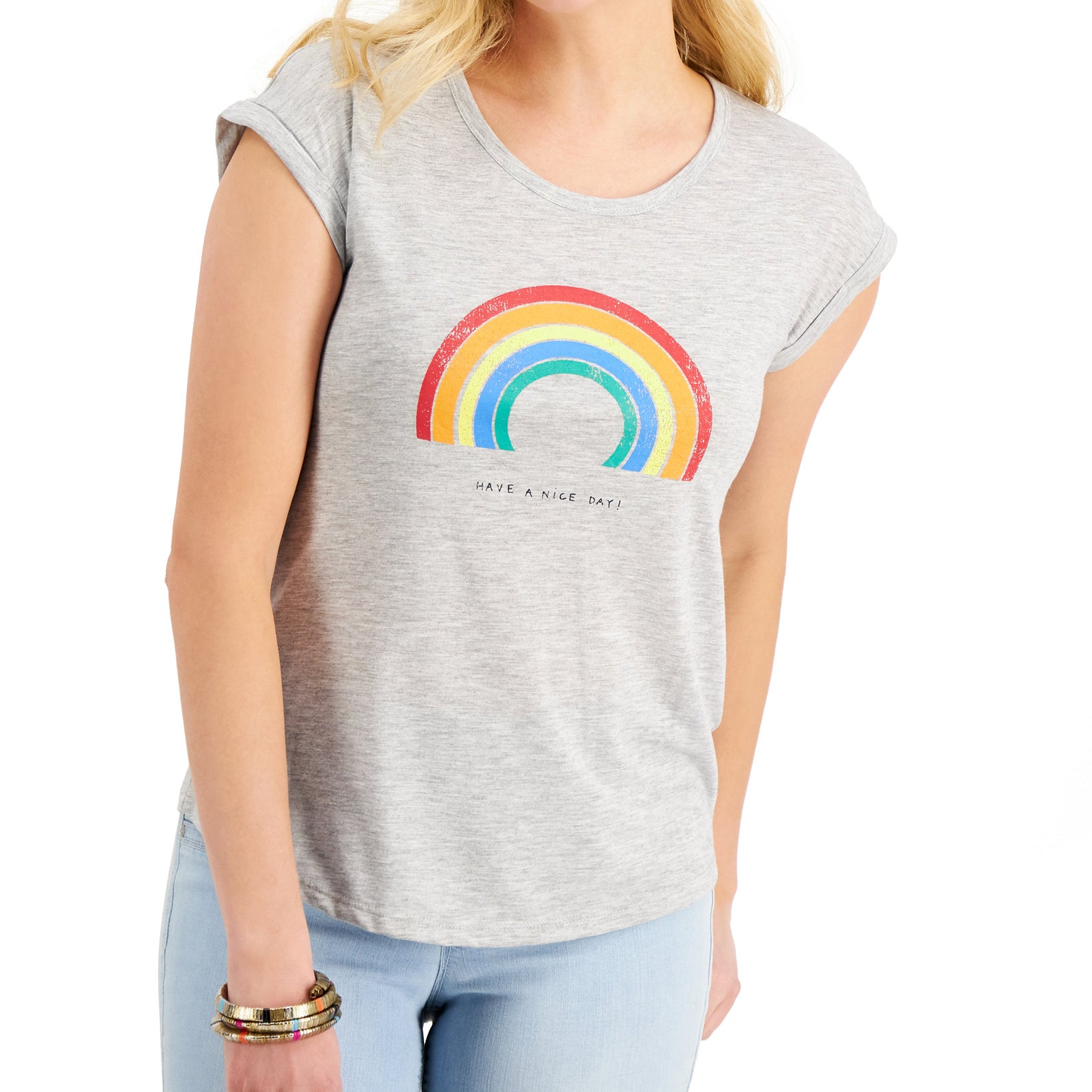 Style & Co Women Rainbow Nice Day Graphic T Shirt Rainbow Days
