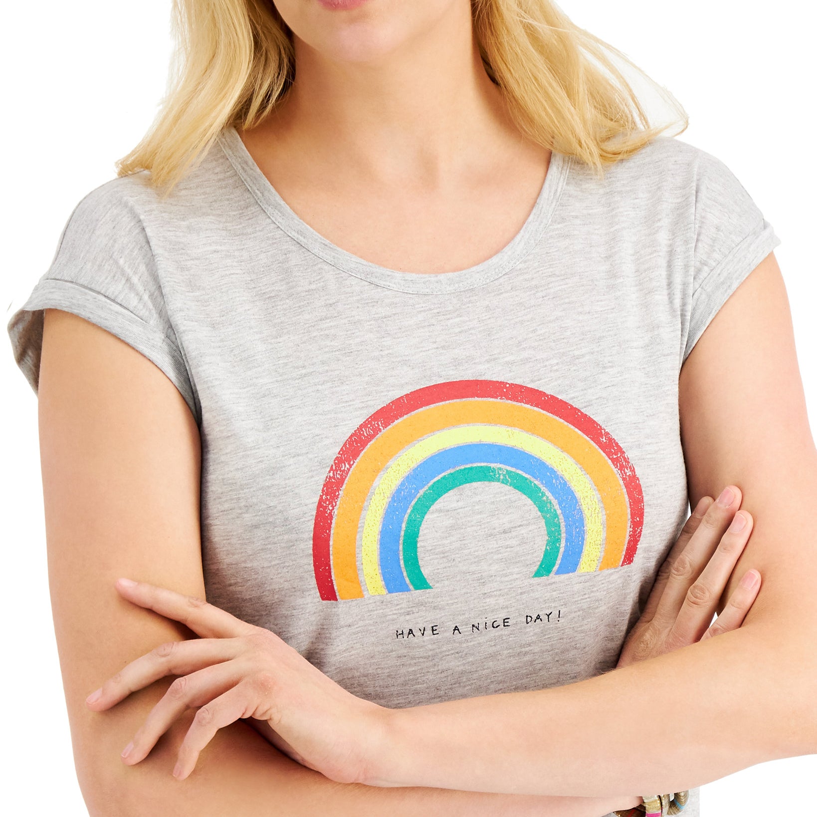 Style & Co Women Rainbow Nice Day Graphic T Shirt