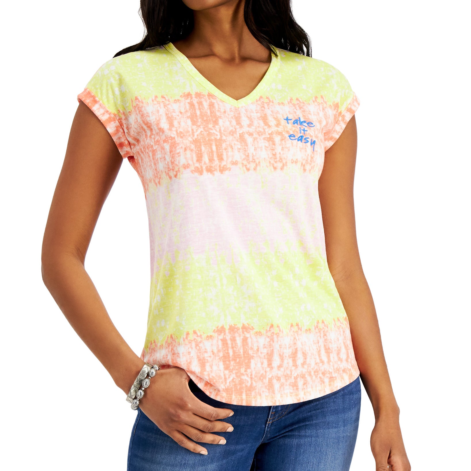 Style & Co Women Take It Easy Graphic T Shirt Take It Easy
