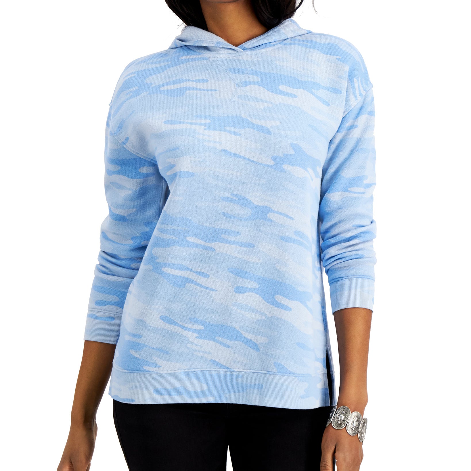 Style & Co Women Camo Hoodie Camo Blue