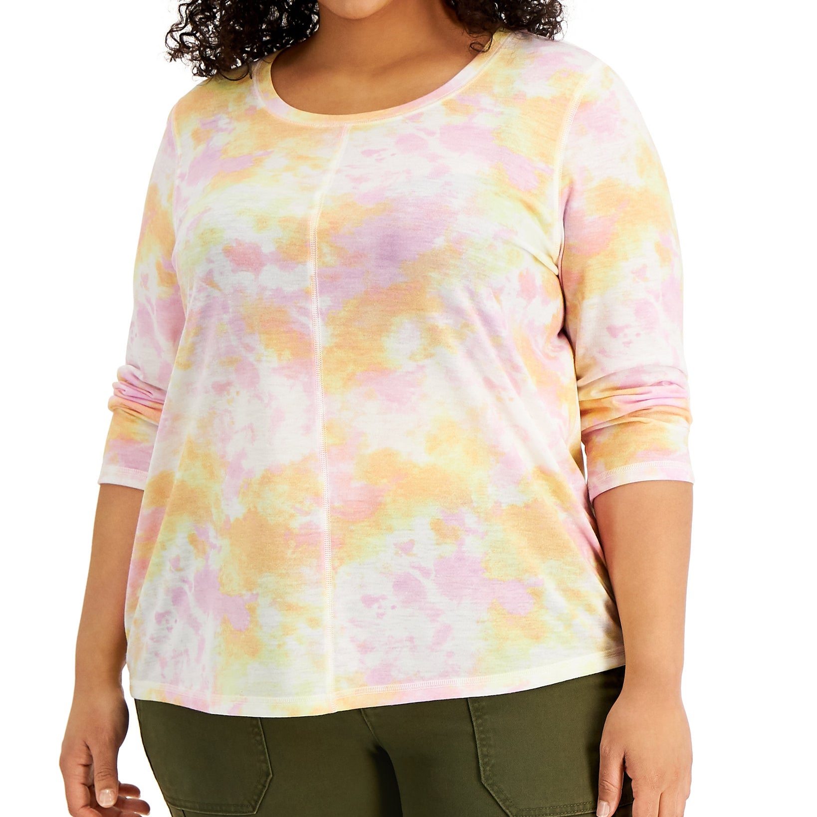 Style & Co Women Plus Tie Dyed Top Warm Citrus Dye