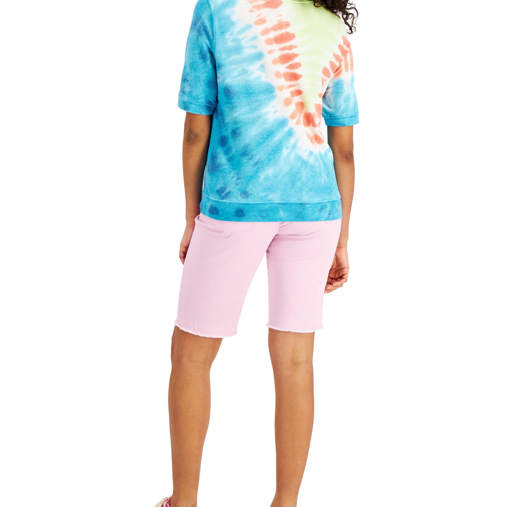 Style & Co Women Tie Dyed Lightweight Short Sleeve Sweatshirt