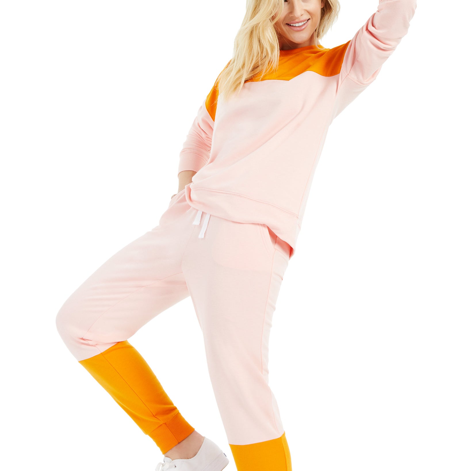 Style & Co Women Colorblocked Sweatshirt Champagne Pink