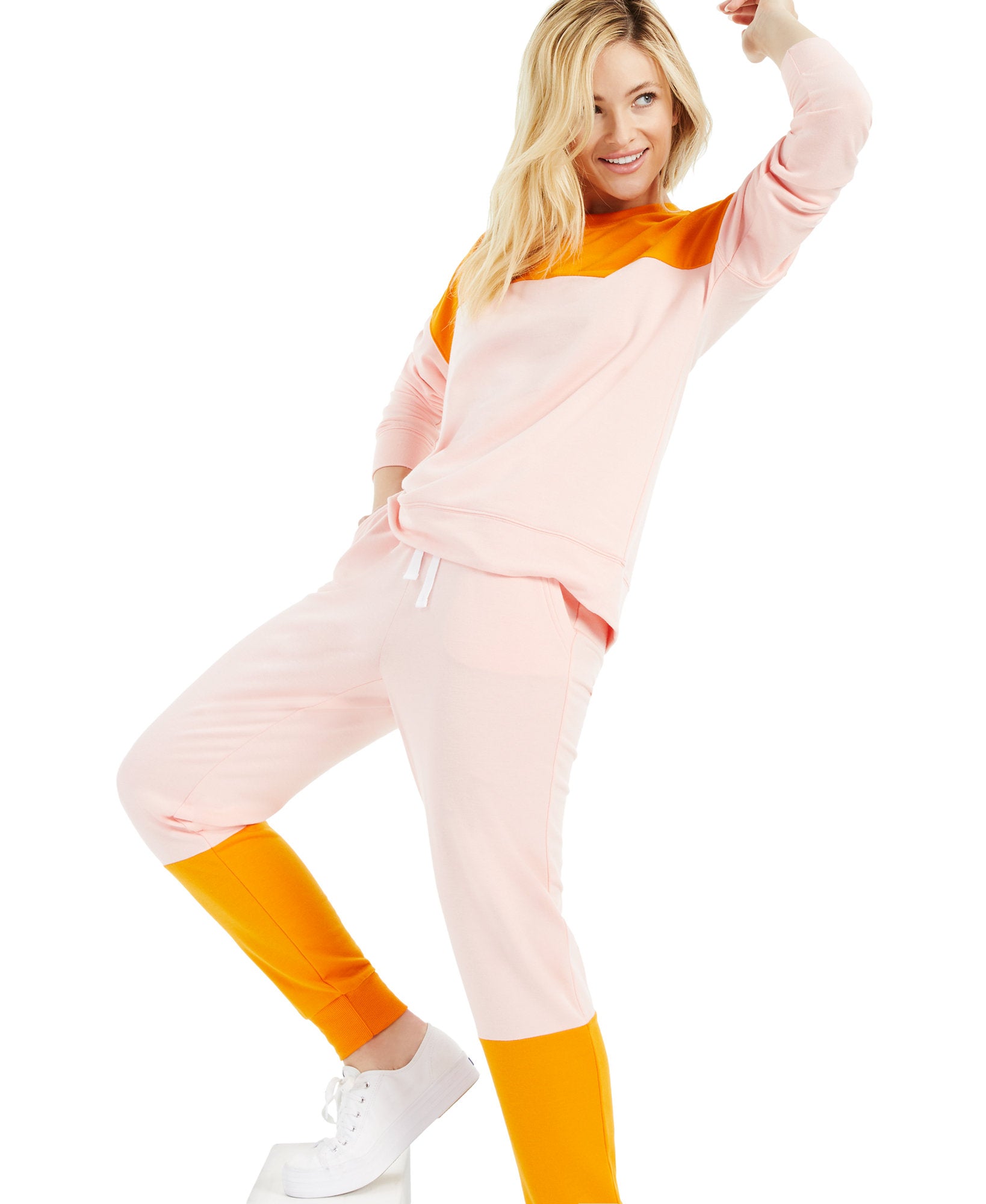 Style & Co Women Colorblocked Sweatshirt Champagne Pink