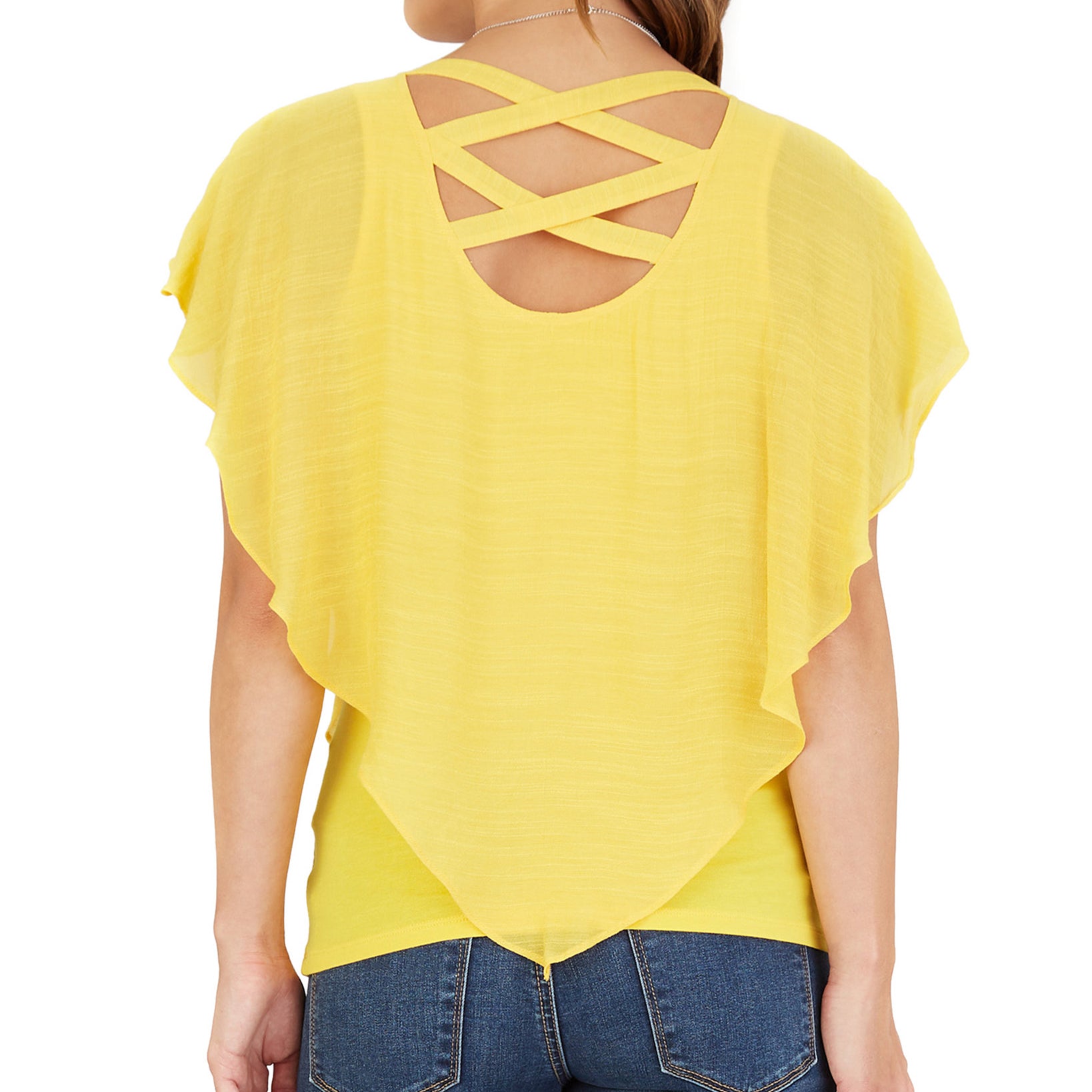 BCX Women Crisscross Popover Top With Necklace