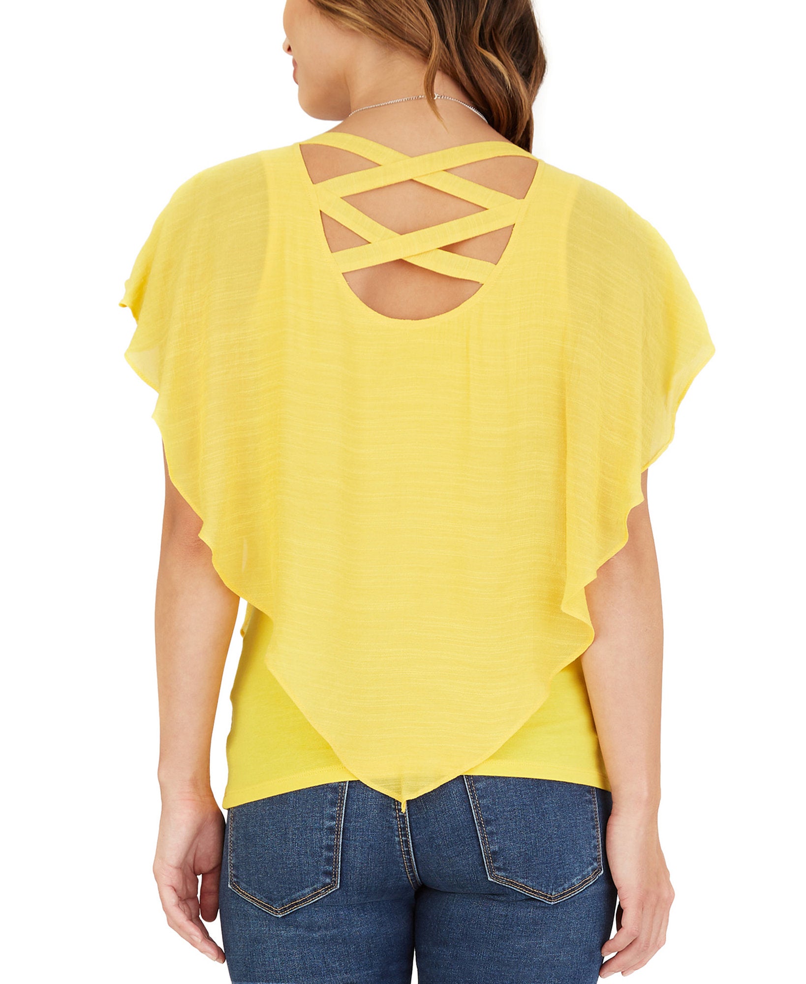 BCX Women Crisscross Popover Top With Necklace
