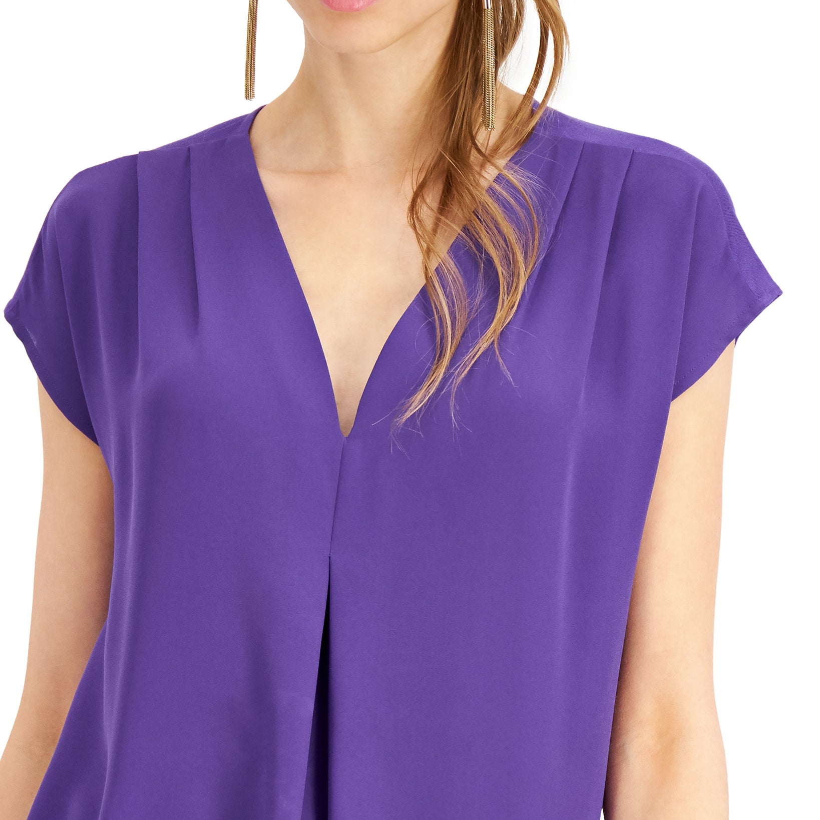 INC International Concepts Women Inverted Pleat V Neck Top