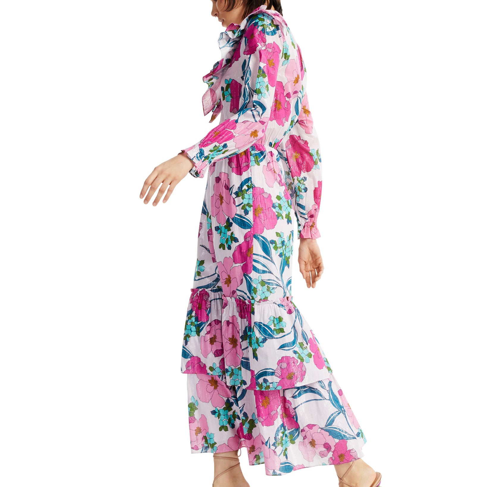 INC International Concepts Women Printed Shine Ruffle Maxi Dress