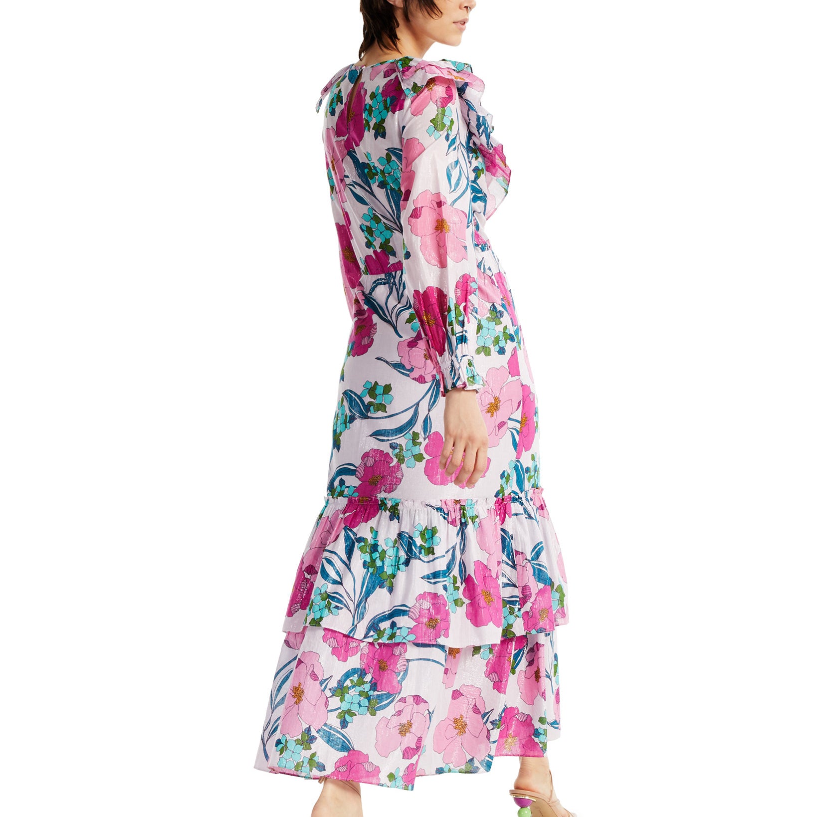 INC International Concepts Women Printed Shine Ruffle Maxi Dress
