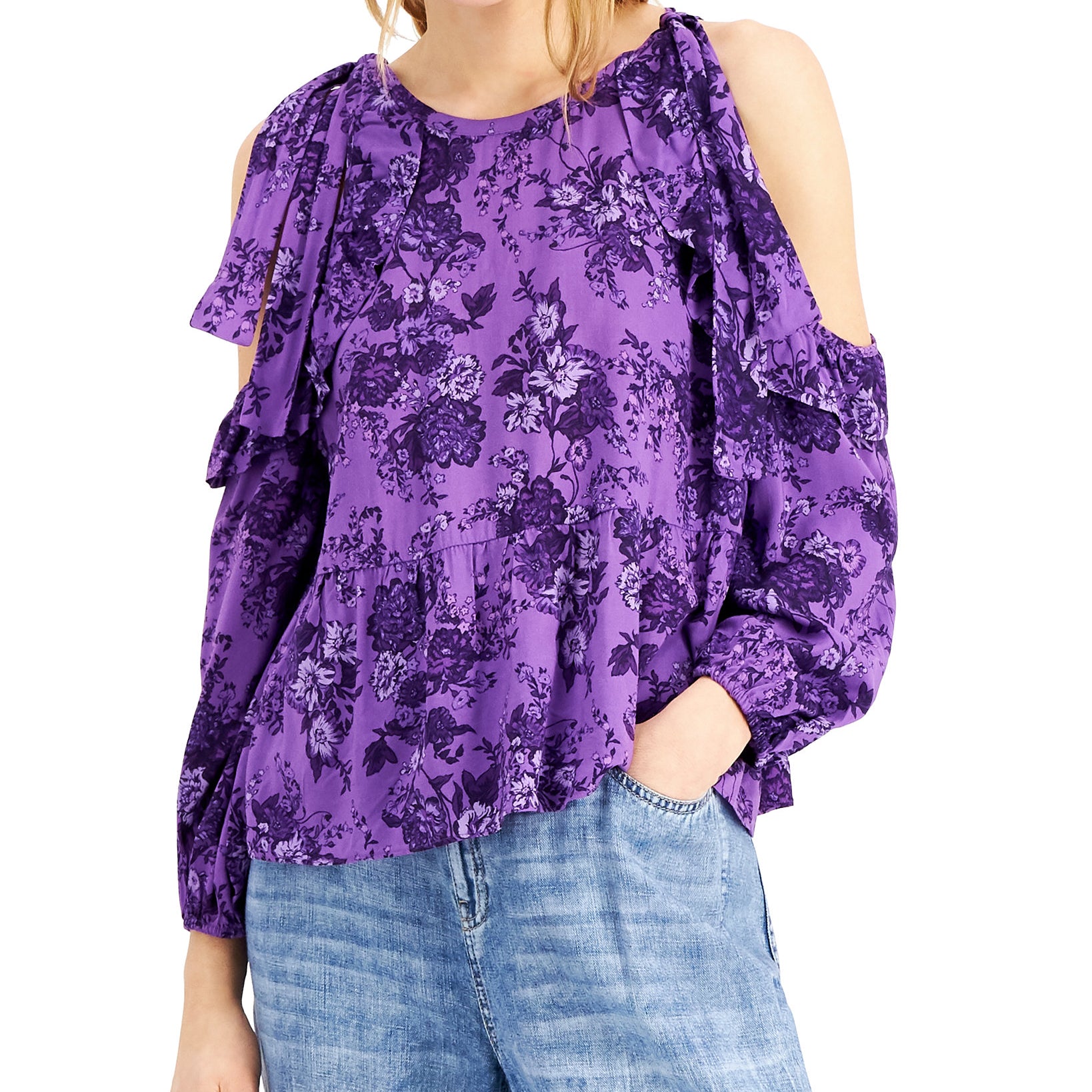 INC International Concepts Women Floral Printed Cold Shoulder Blouse Josephine Flora