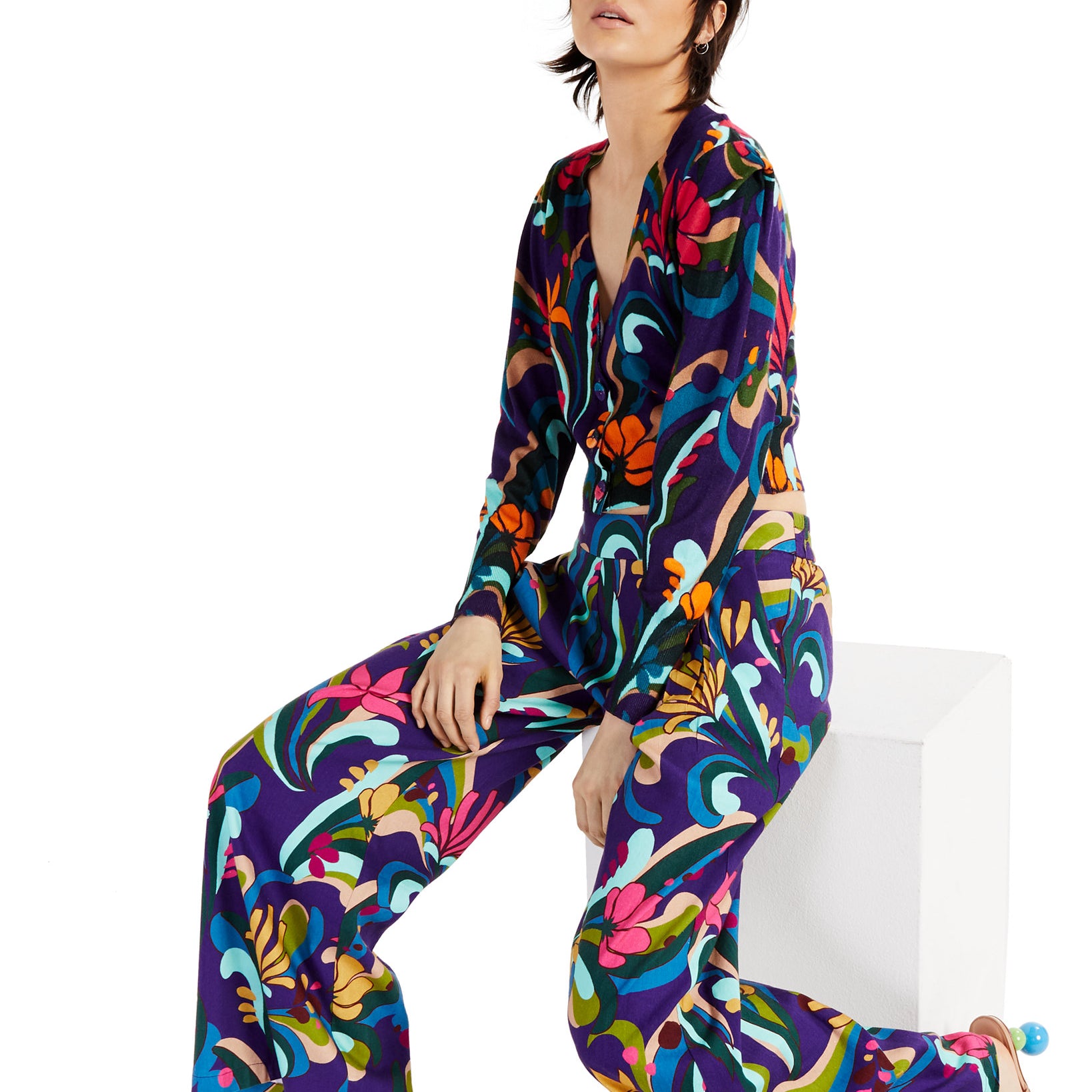 INC International Concepts Women Printed Puff Sleeved Cardigan