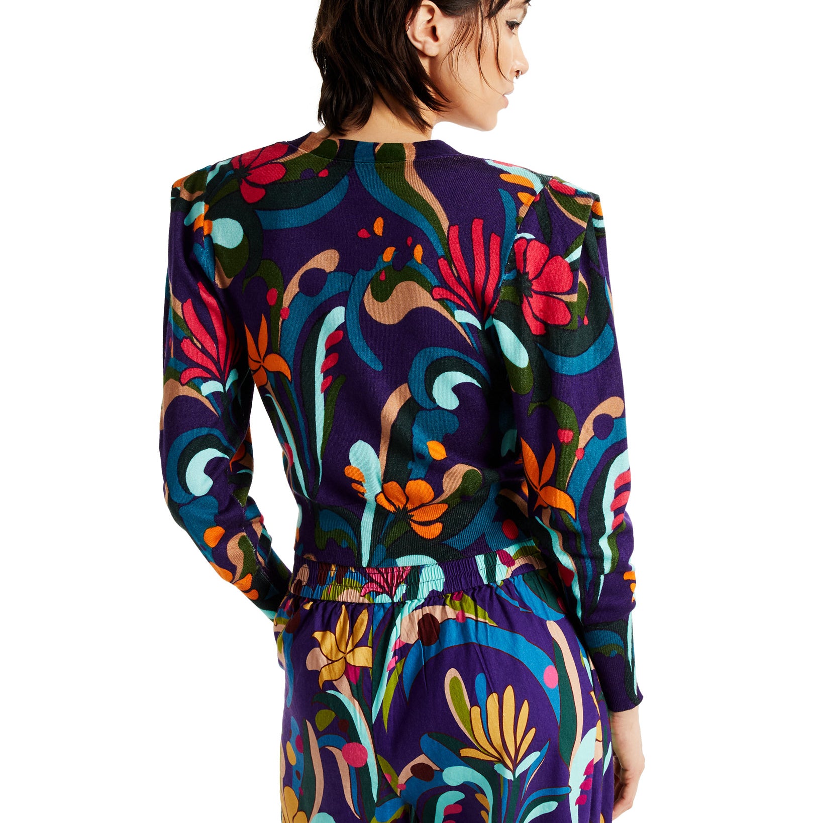 INC International Concepts Women Printed Puff Sleeved Cardigan