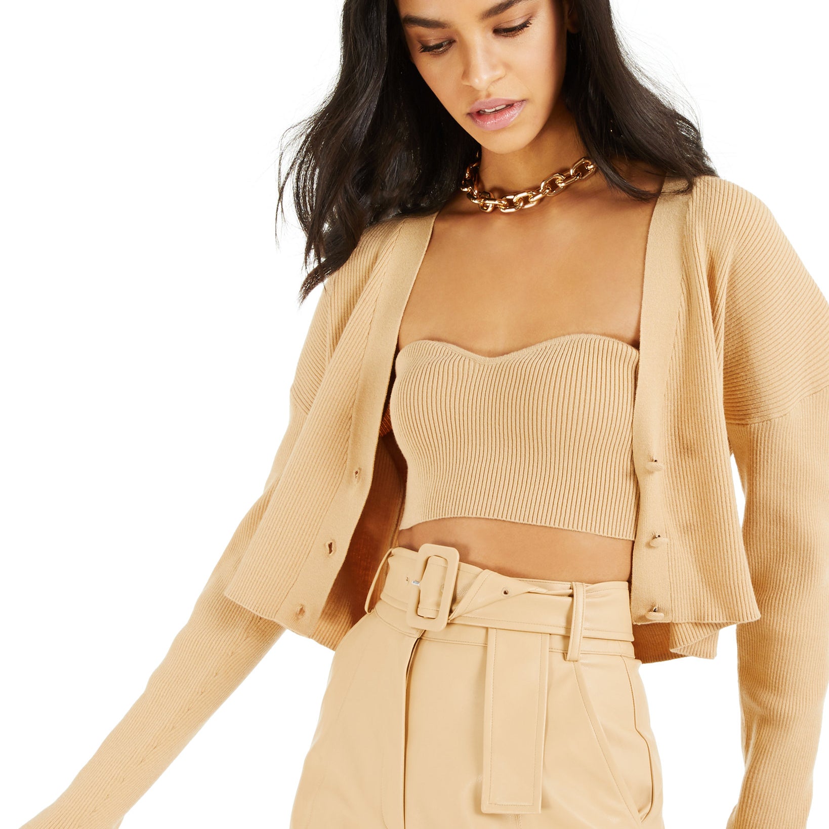 INC International Concepts Women CULPOS X Sweater Knit Bustier Oatmilk Latte