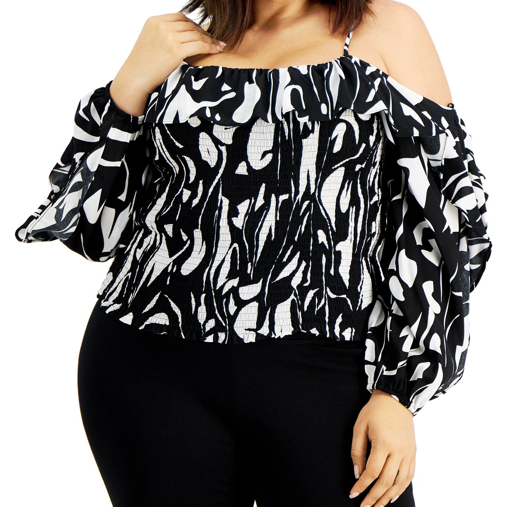 INC International Concepts Women Plus Printed Cold Shoulder Top Petite Gallery